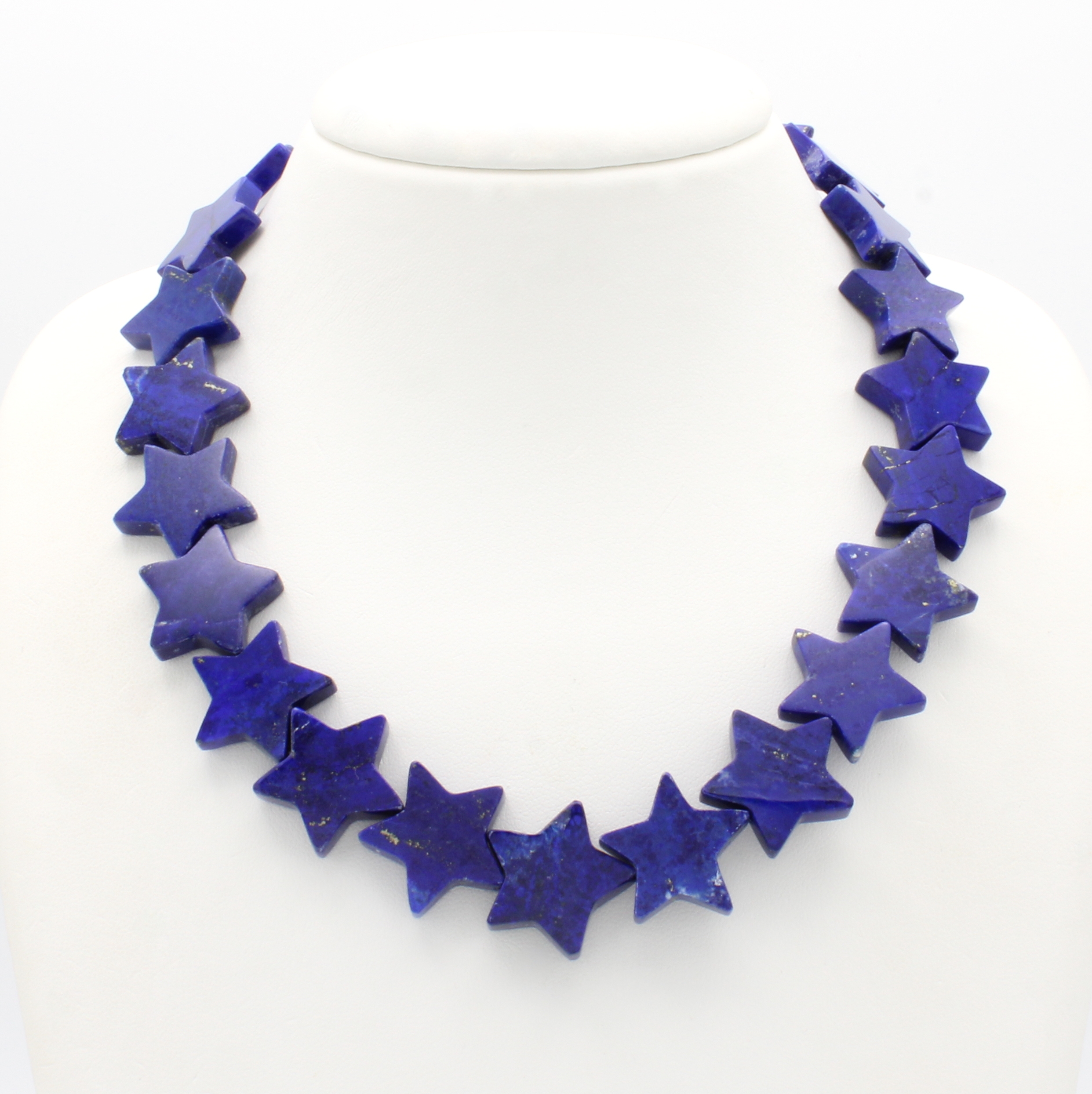 Image 27010652 - Lapislazulikette, verg. Karabinerschl., Natur, in Sternform, B. ca. 21 mm, L. ca. 43.5cm ...