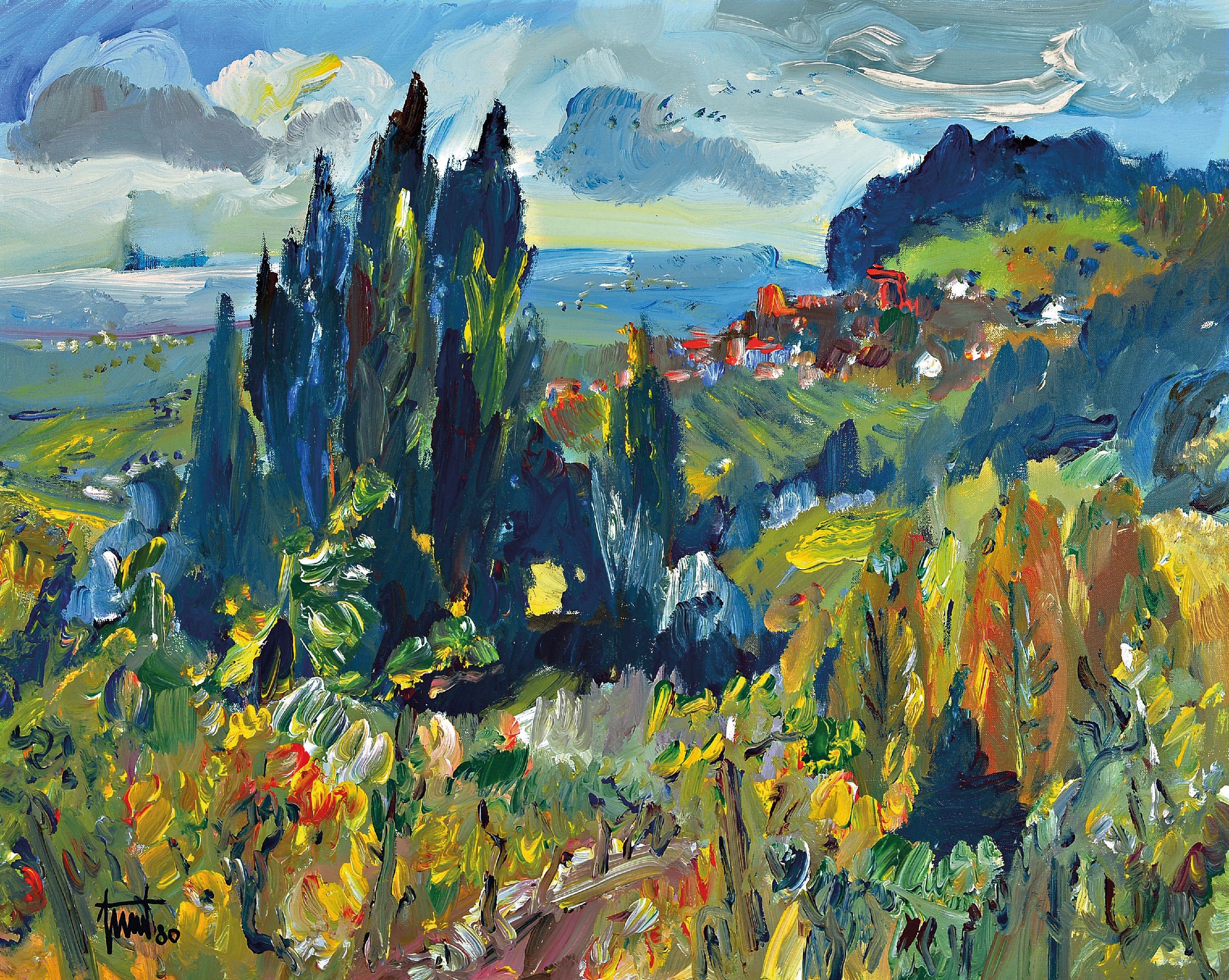 Image 27010654 - Georg Günther Zeuner, 1923 Dresden-2011 Speyer, ´Weinland Pfalz´, 1980, rechts unten ...