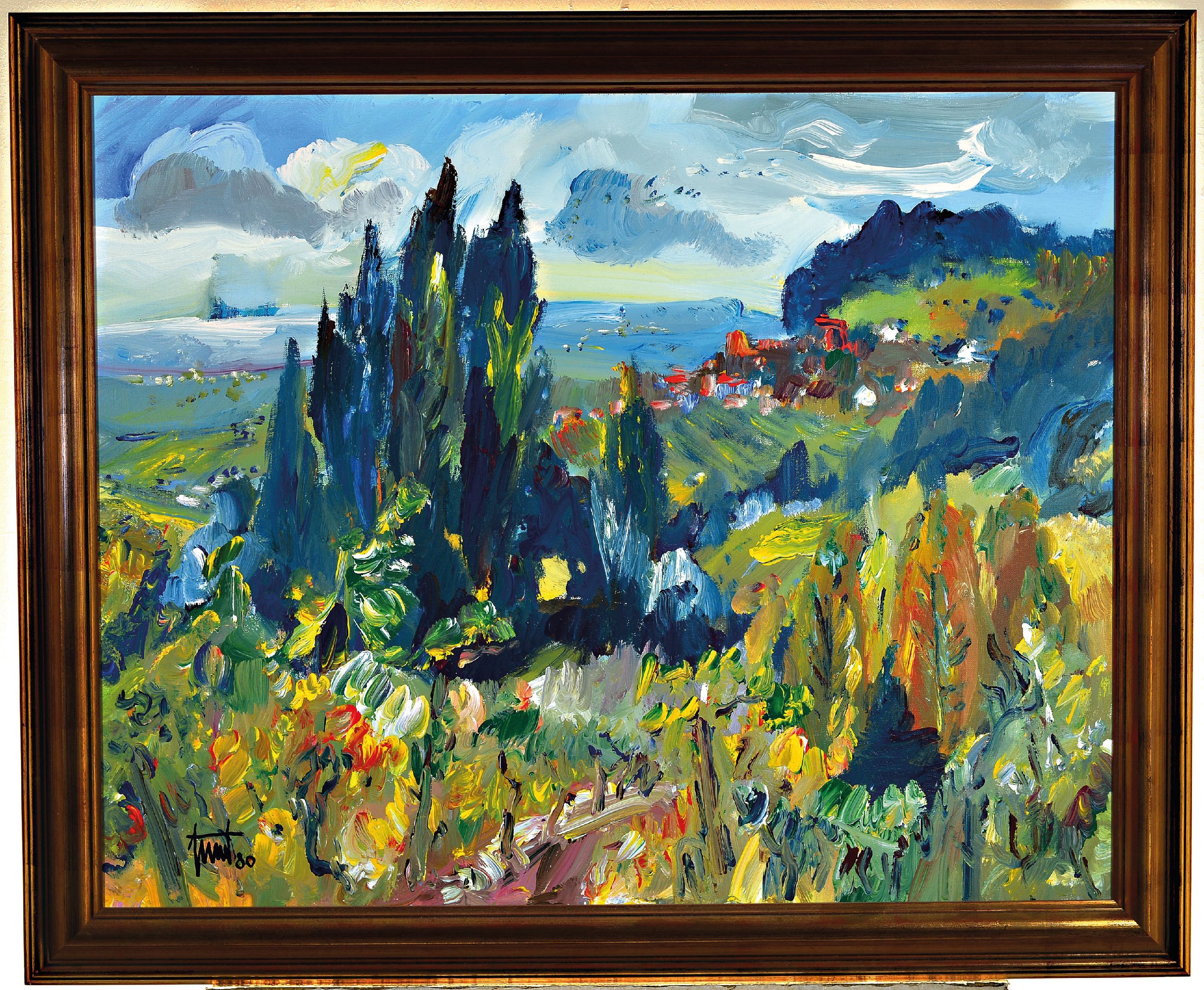 Detail k: Georg Günther Zeuner, 1923 Dresden-2011 Speyer, "Weinland Pfalz", 1980, rechts unten signiert und datiert, Acryl/Lwd, 80x100 cm, Rahmen ...
