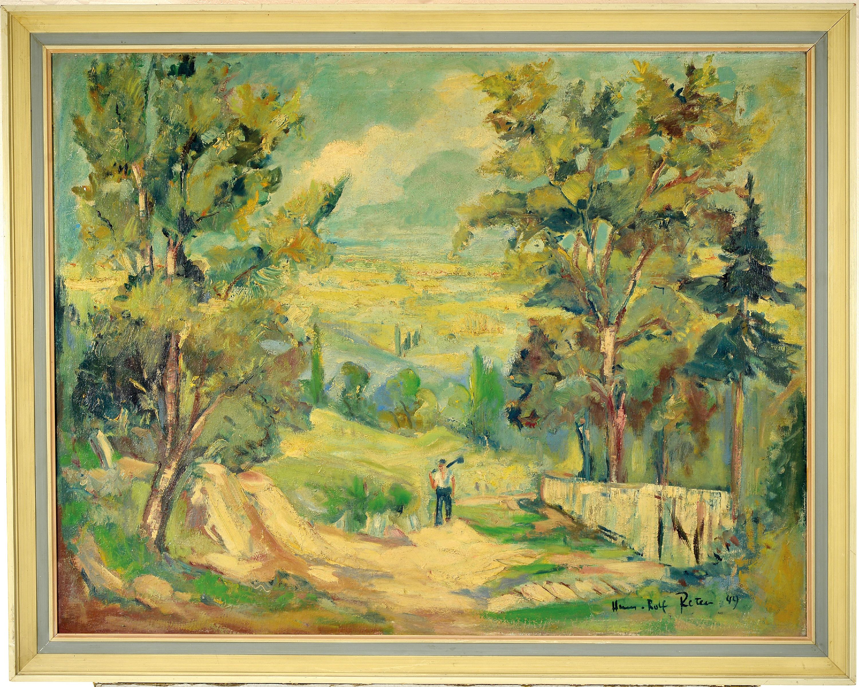 Detail k: Hans Rolf Peter, 1926 Neustadt-2020, "Blick in die Rheinebene" so verso bez., Öl/Platte, signiert und datiert 1949, Rahmen 80x100 cm