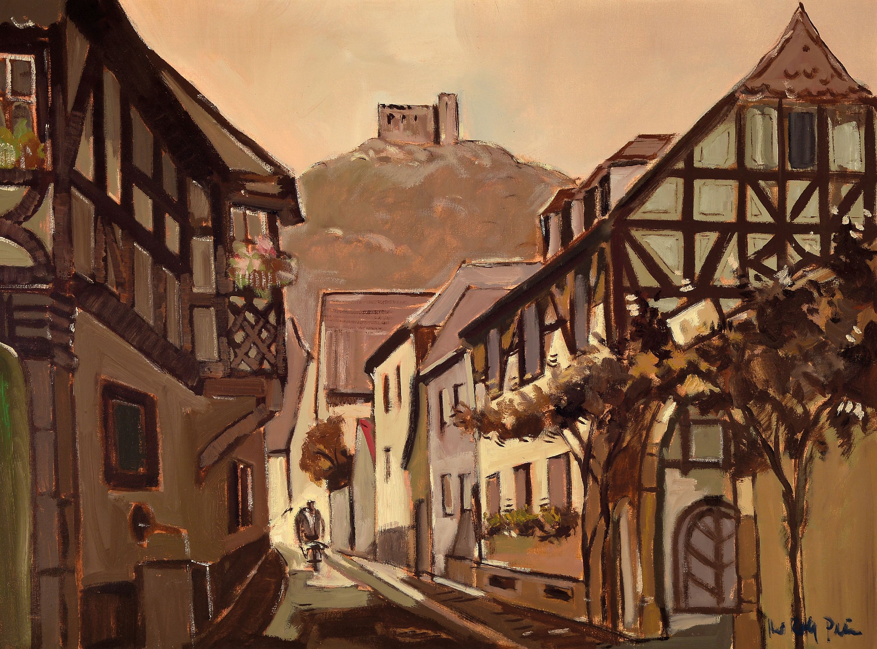 Image 27010660 - Hans Rolf Peter, 1926 Neustadt-2020, Blick durch Hambach auf das Schloß, signiert, ...