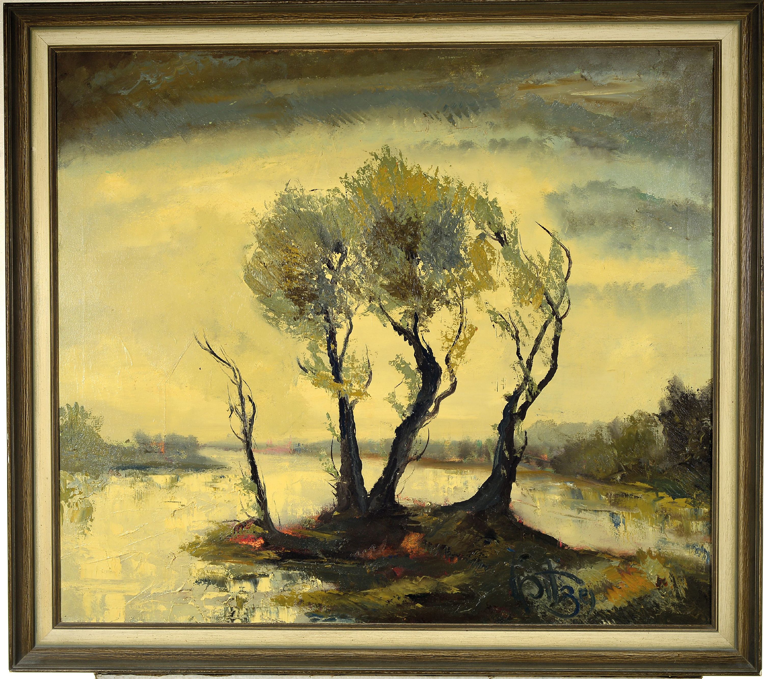 Detail k: Karl Philipp Spitzer, 1887-1959 Speyer, Altrheinlandschaft in abendlicher Atmosphäre, rechts unten signiert, Öl/Lwd, 75x86 cm, Rahmen 86x96 cm