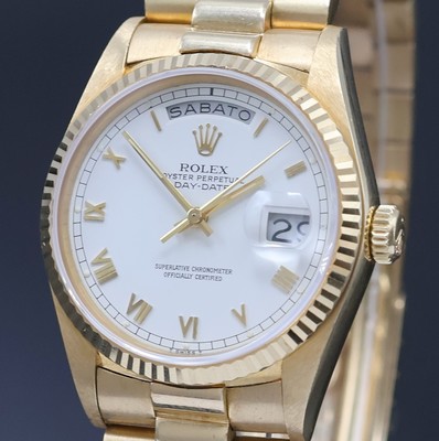 27010627a - ROLEX Herrenarmbanduhr Oyster Perpetual Day-Date in GG 750/000 Referenz 18038, ...