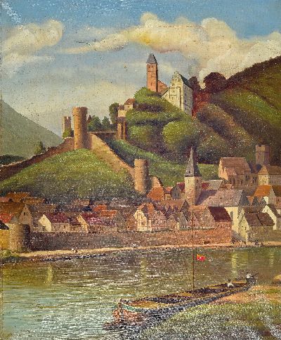 Image R. Steinmetz, deutscher Künstler des 19.Jh., ´Hirschhorn am Neckar´ so verso bez., ...