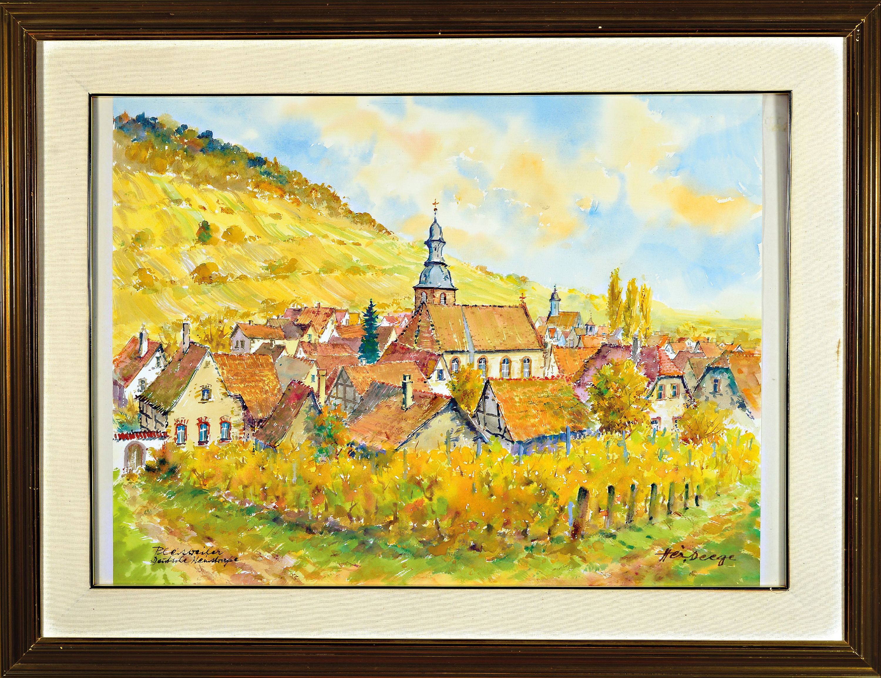 Detail k: Heiner Deege, 1920 Haßloch-2007, Aquarell, "Pleisweiler-Deutsche Weinstraße", Herbstlandschaft, signiert und bezeichnet, Blatt 50x65 cm, ...