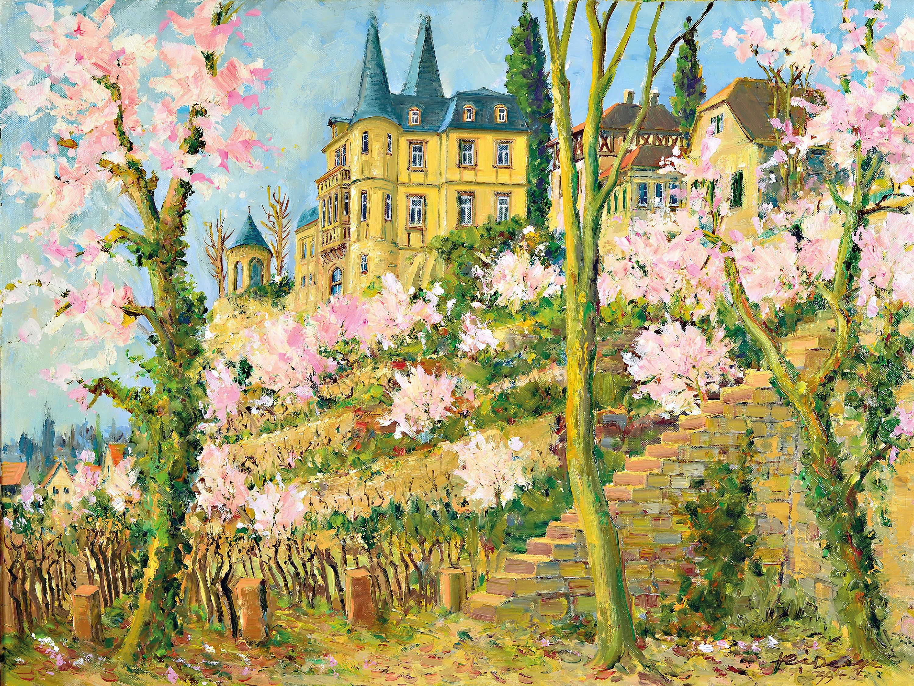 Image 27010894 - Heiner Deege, 1920 Haßloch-2007, Haarder Schloss bei Neustadt, Frühlingslandschaft, ...