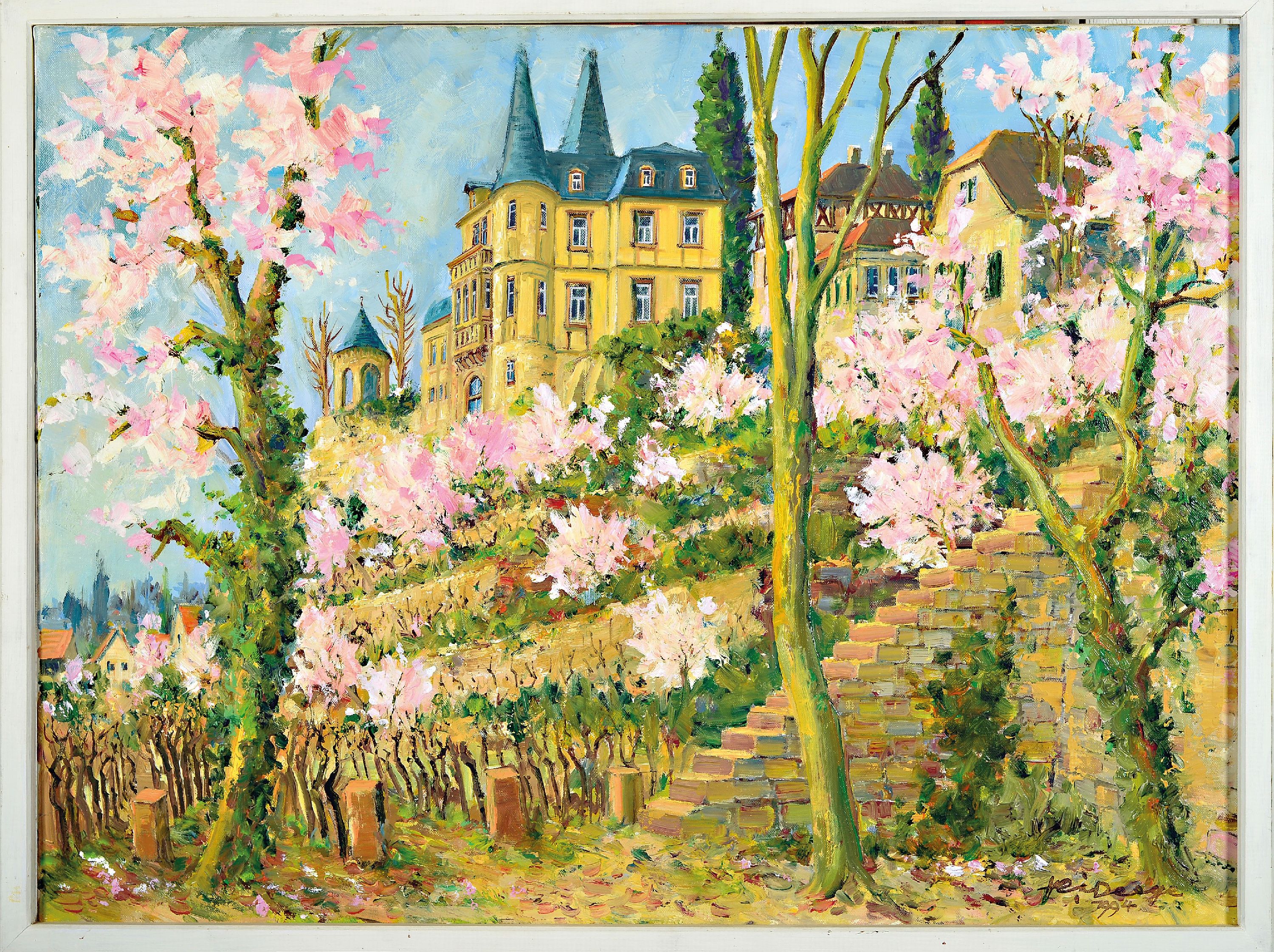 Detail k: Heiner Deege, 1920 Haßloch-2007, Haarder Schloss bei Neustadt, Frühlingslandschaft, rechts unten signiert und datiert 1994, Öl/Lwd, Rahmen 64x84 cm