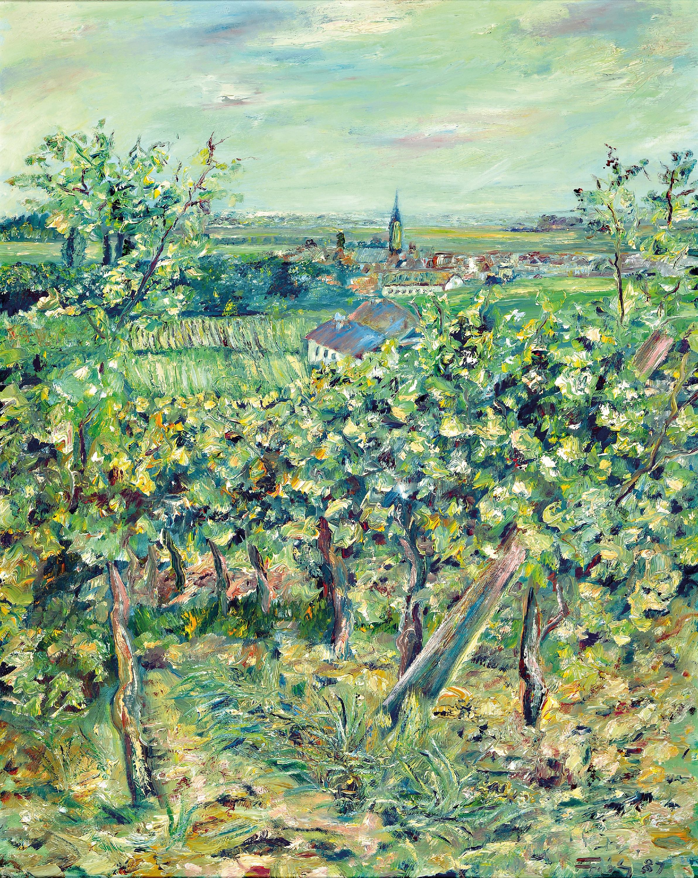 Image 27010895 - Florian Frieling, 1939 Leverkusen-1994 Deidesheim, pfälzer Rebenlandschaft mit Blick ...