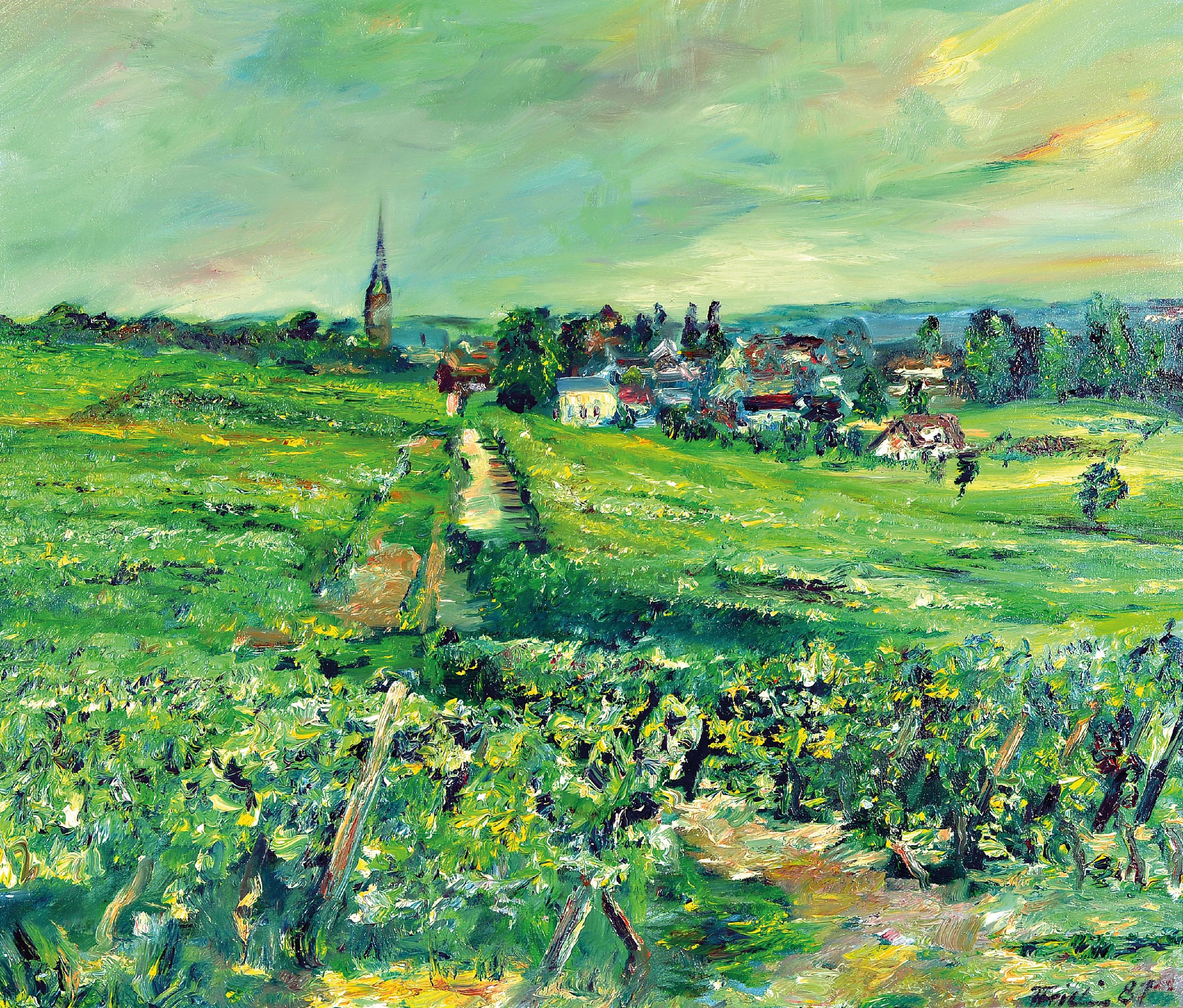 Image 27010896 - Florian Frieling, 1939 Leverkusen-1994 Deidesheim, pfälzer Rebenlandschaft mit Blick ...