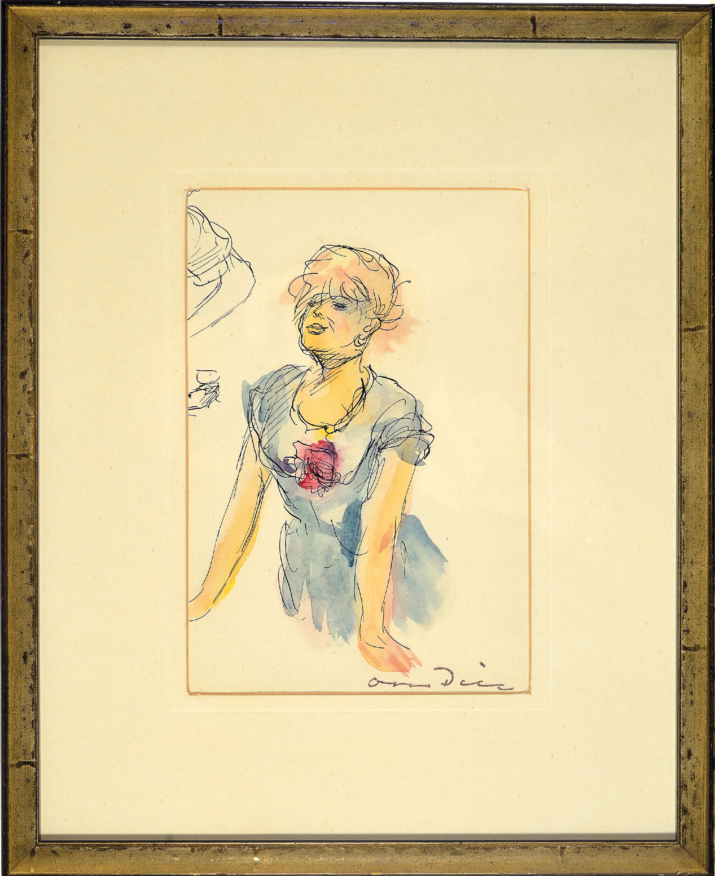 Detail k: Otto Dill, 1884 Neustadt-1957 Bad Dürkheim, aquarellierte Pinsellithographie auf Bütten, Porträtbildnis der "Roswitha Dorothea (Dill?)", ...