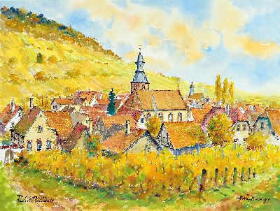 Image Heiner Deege, 1920 Haßloch-2007, Aquarell, ´Pleisweiler-Deutsche Weinstraße´, ...