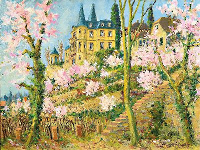 Image Heiner Deege, 1920 Haßloch-2007, Haarder Schloss bei Neustadt, Frühlingslandschaft, ...