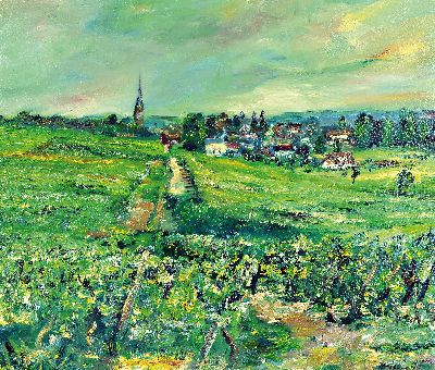 Image Florian Frieling, 1939 Leverkusen-1994 Deidesheim, pfälzer Rebenlandschaft mit Blick ...