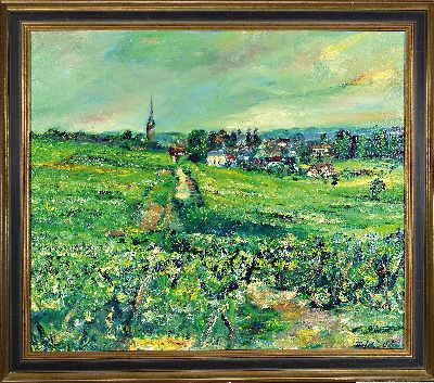 27010896k - Florian Frieling, 1939 Leverkusen-1994 Deidesheim, pfälzer Rebenlandschaft mit Blick ...