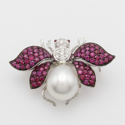 Image Anhänger/Brosche ´Insekt´ mit Südseezuchtperle, Rubinen und Brillanten, WG 585/000, ...