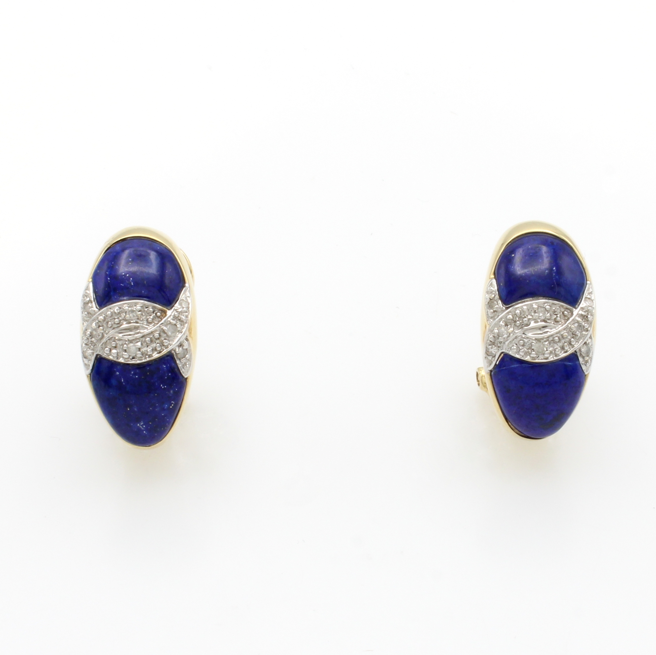 Image 27011086 - Paar Ohrboutons mit Lapislazuli und Brillanten, GG 585/000, Lapislazulieinlagen, 16 ...