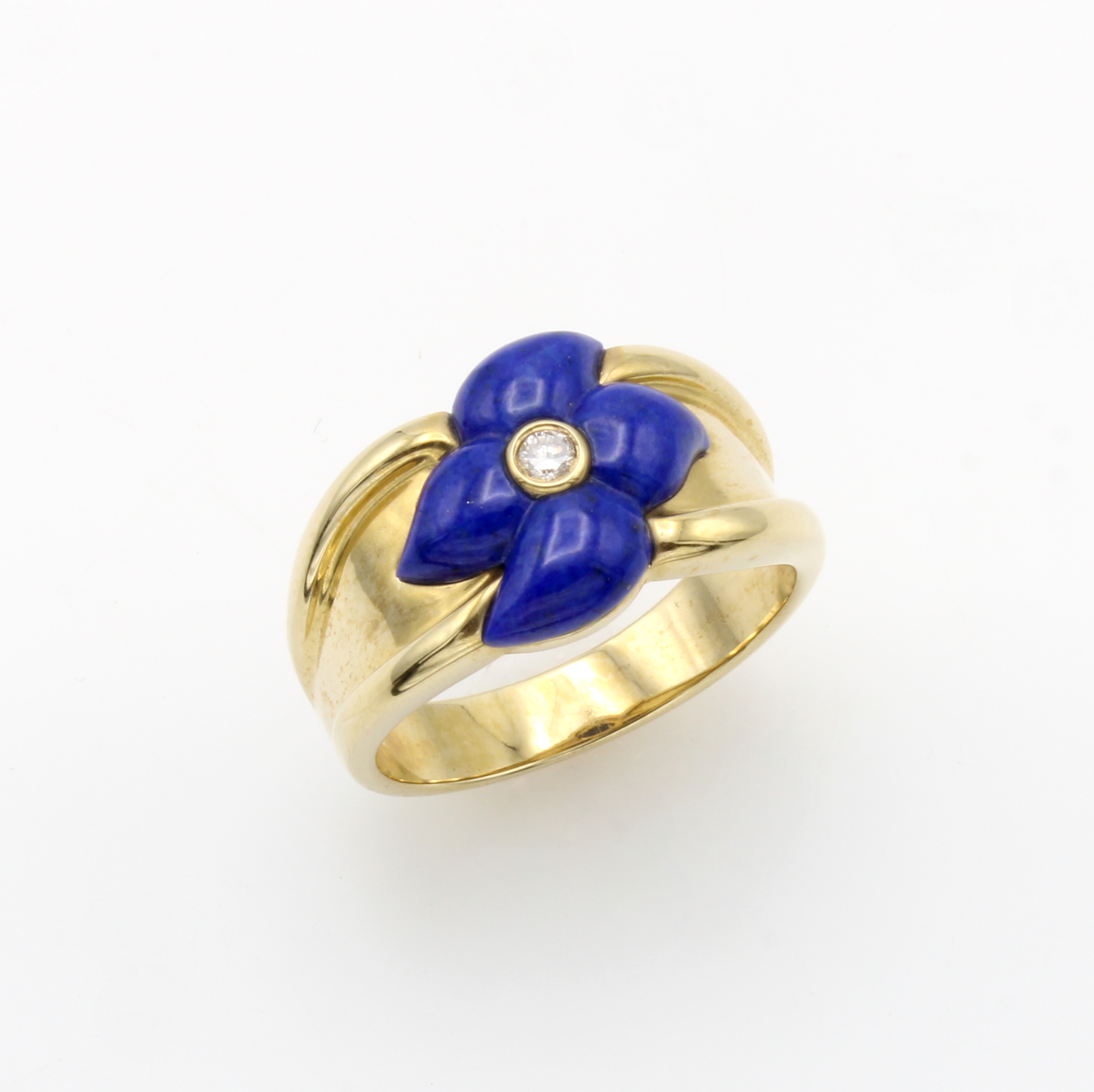 Image 27011093 - Ring mit Lapislazuli und Brillant, GG 585/ 000, anged. Blütenform, 1 Brill. ca. 0.01 ct ...