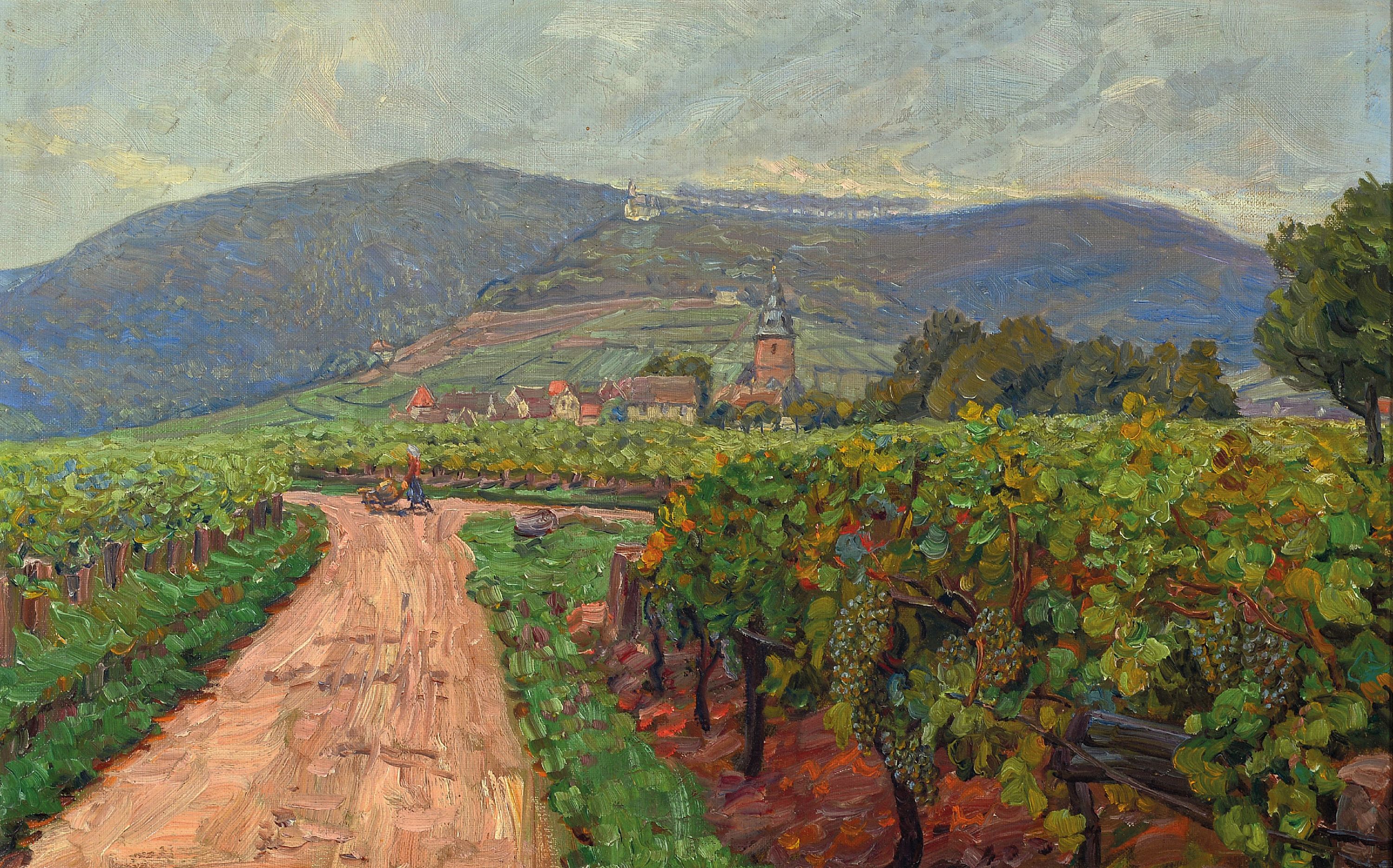 Image 27011119 - Heinrich Strieffler, 1872 Neustadt-1949 Landau, Blick über spätsommerliche Reben auf ...