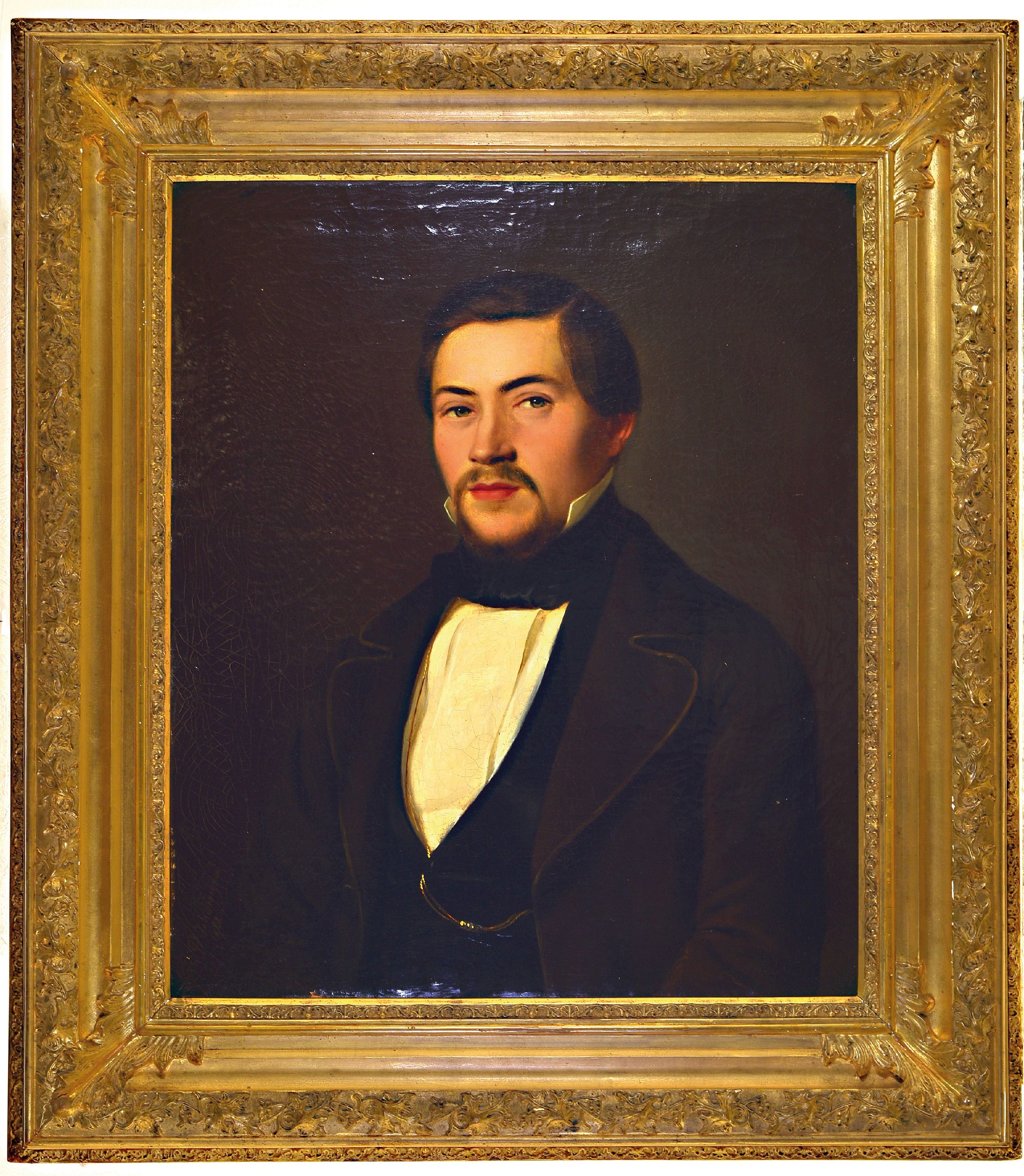 Detail k: Peter Schwingen 1813 Godesberg/Muffendorf - 1863 Düsseldorf, Porträt einer Dame und eines Herren, Öl/Lwd, signiert P. Schwingen dat. 52, ca. 64 x ...