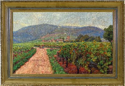 27011119k - Heinrich Strieffler, 1872 Neustadt-1949 Landau, Blick über spätsommerliche Reben auf ...