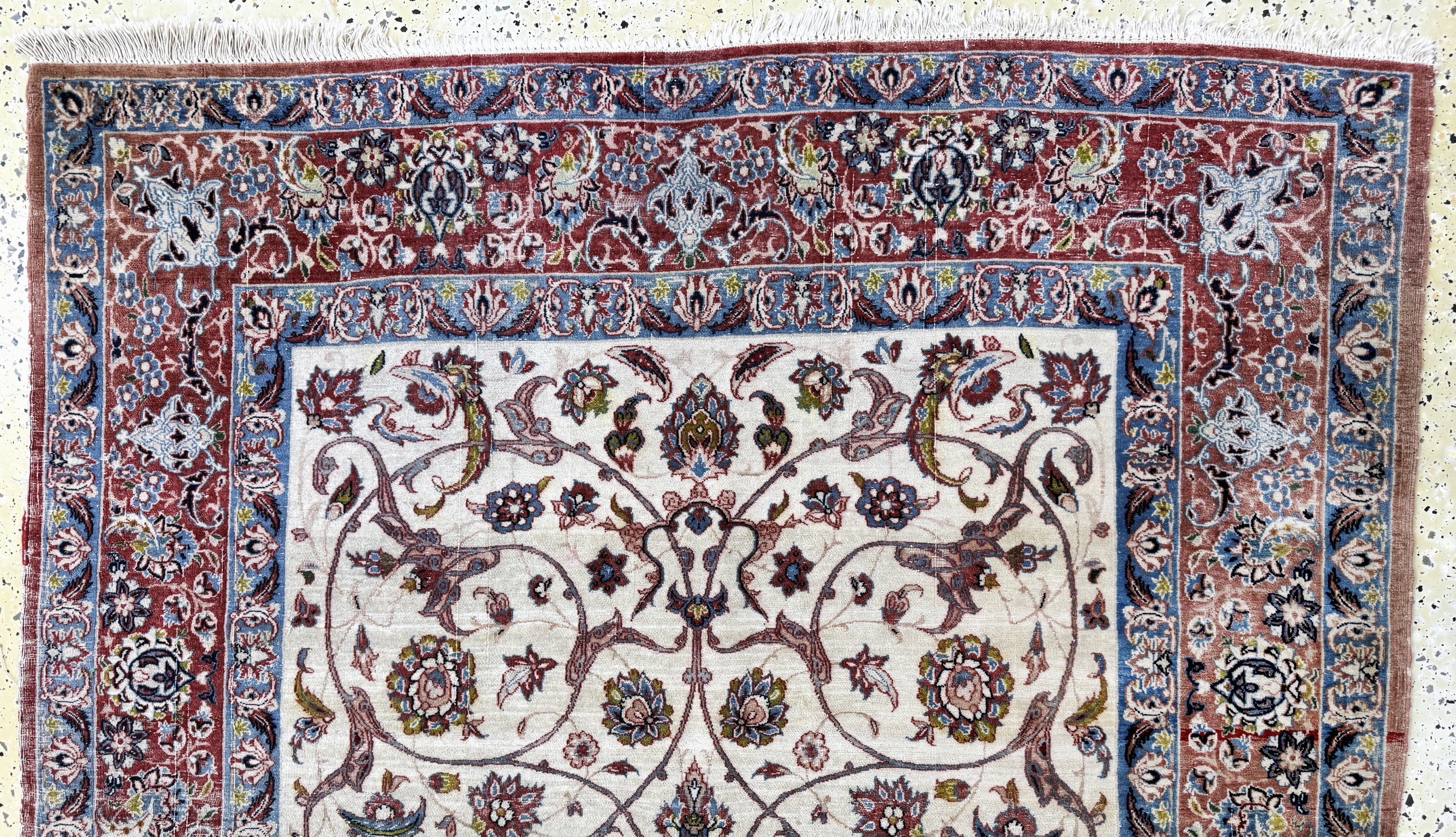 Detail a: Esfahan antik, Persien, um 1900, Korkwolle auf Baumwolle, ca. 235 x 145 cm, Reinigungsbedürftig, EHZ: 4