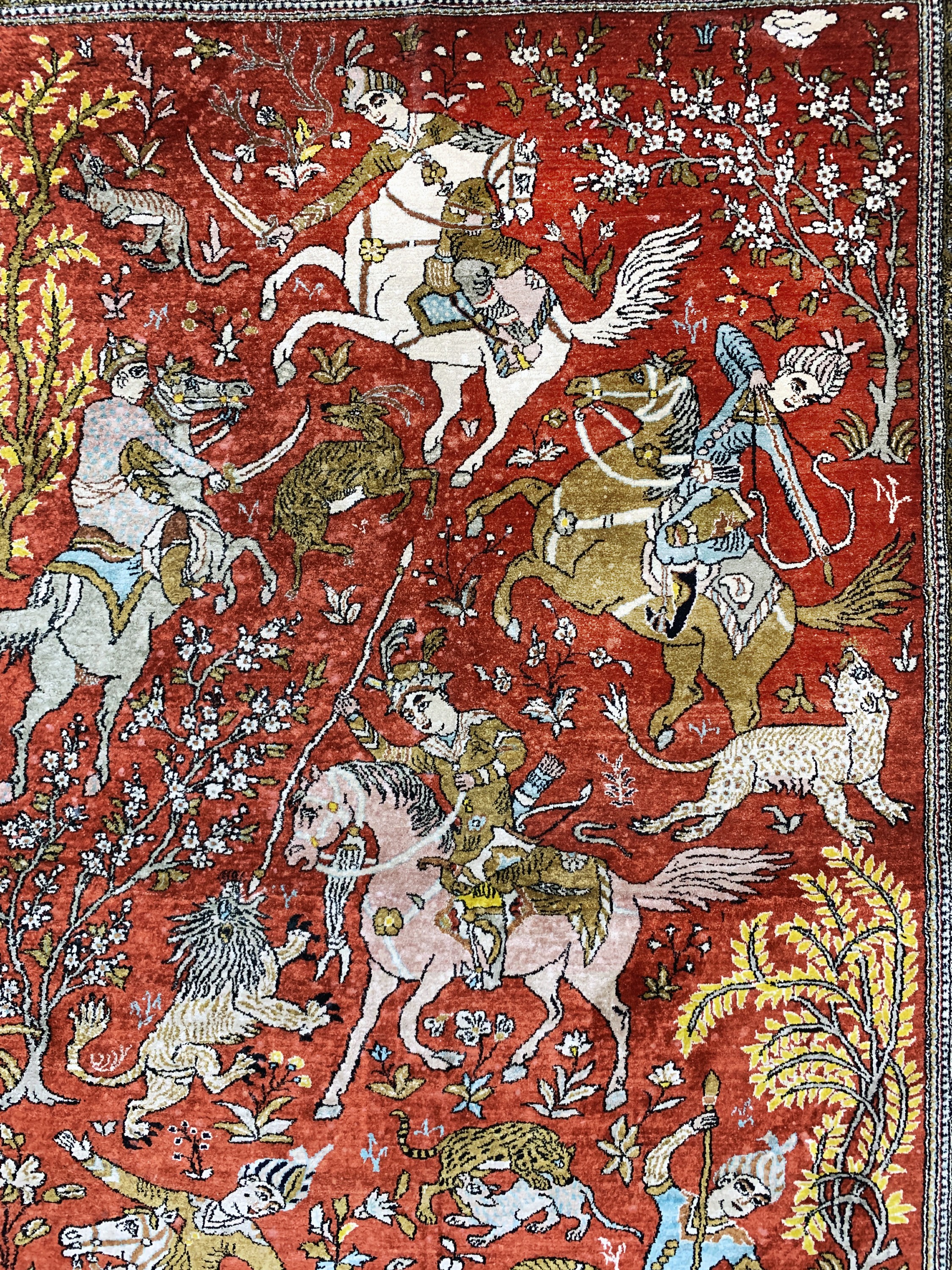 Detail c: Ghom Seide"Jagd-Motiv", Persien, Mitte 20.Jhd, reine Naturseide, ca. 205 x 140 cm, EHZ: 2