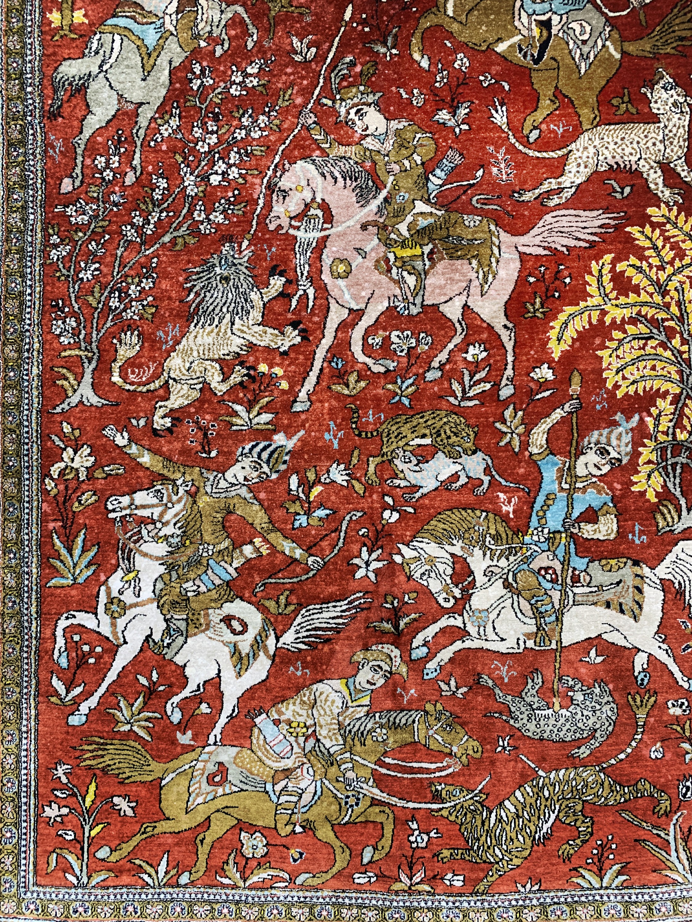 Detail d: Ghom Seide"Jagd-Motiv", Persien, Mitte 20.Jhd, reine Naturseide, ca. 205 x 140 cm, EHZ: 2