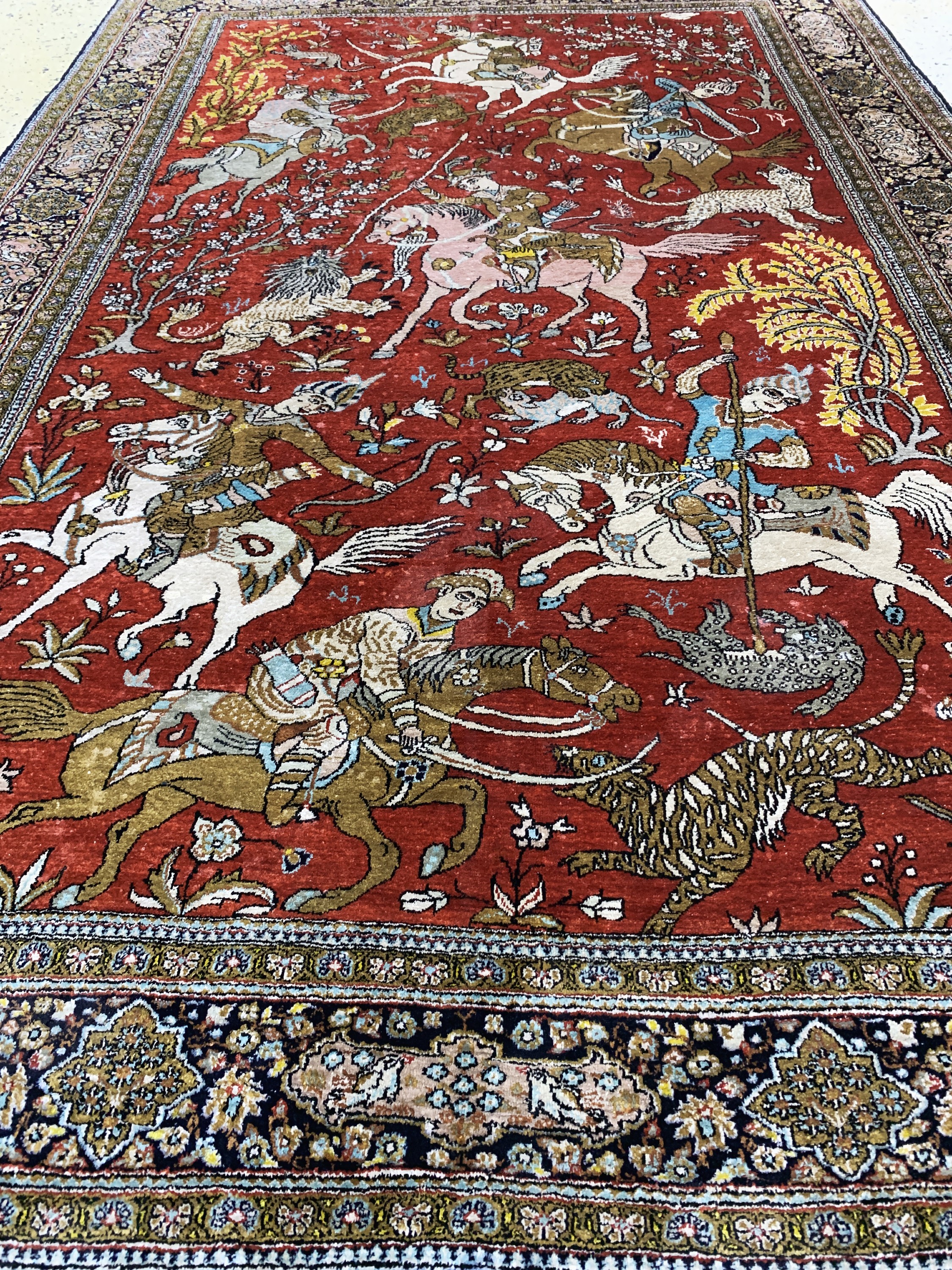 Detail f: Ghom Seide"Jagd-Motiv", Persien, Mitte 20.Jhd, reine Naturseide, ca. 205 x 140 cm, EHZ: 2