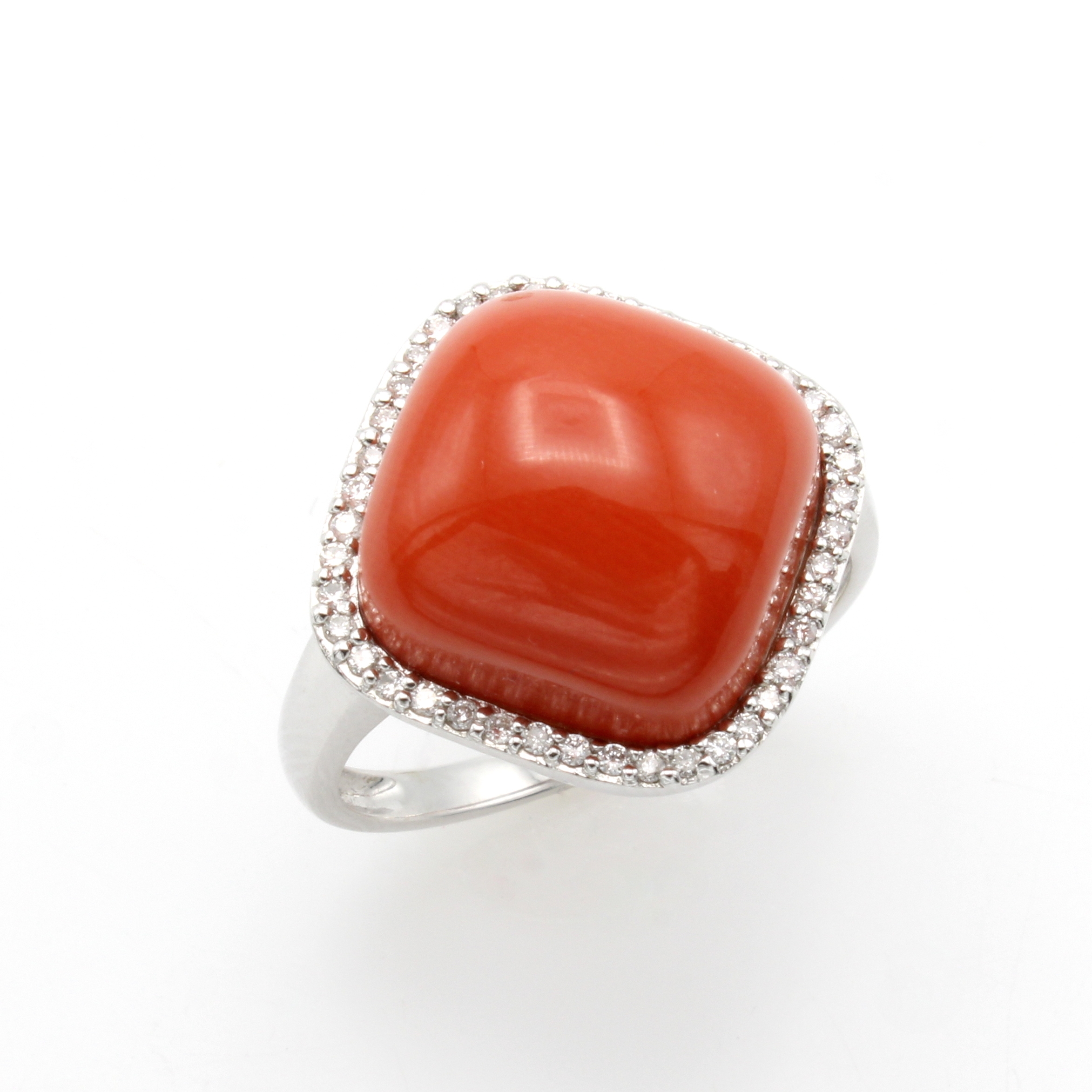 Image 27011265 - Ring mit Koralle und Brillanten, WG 750/000,Korallcabochon, Brill. zus. ca. 0.20 ct ...