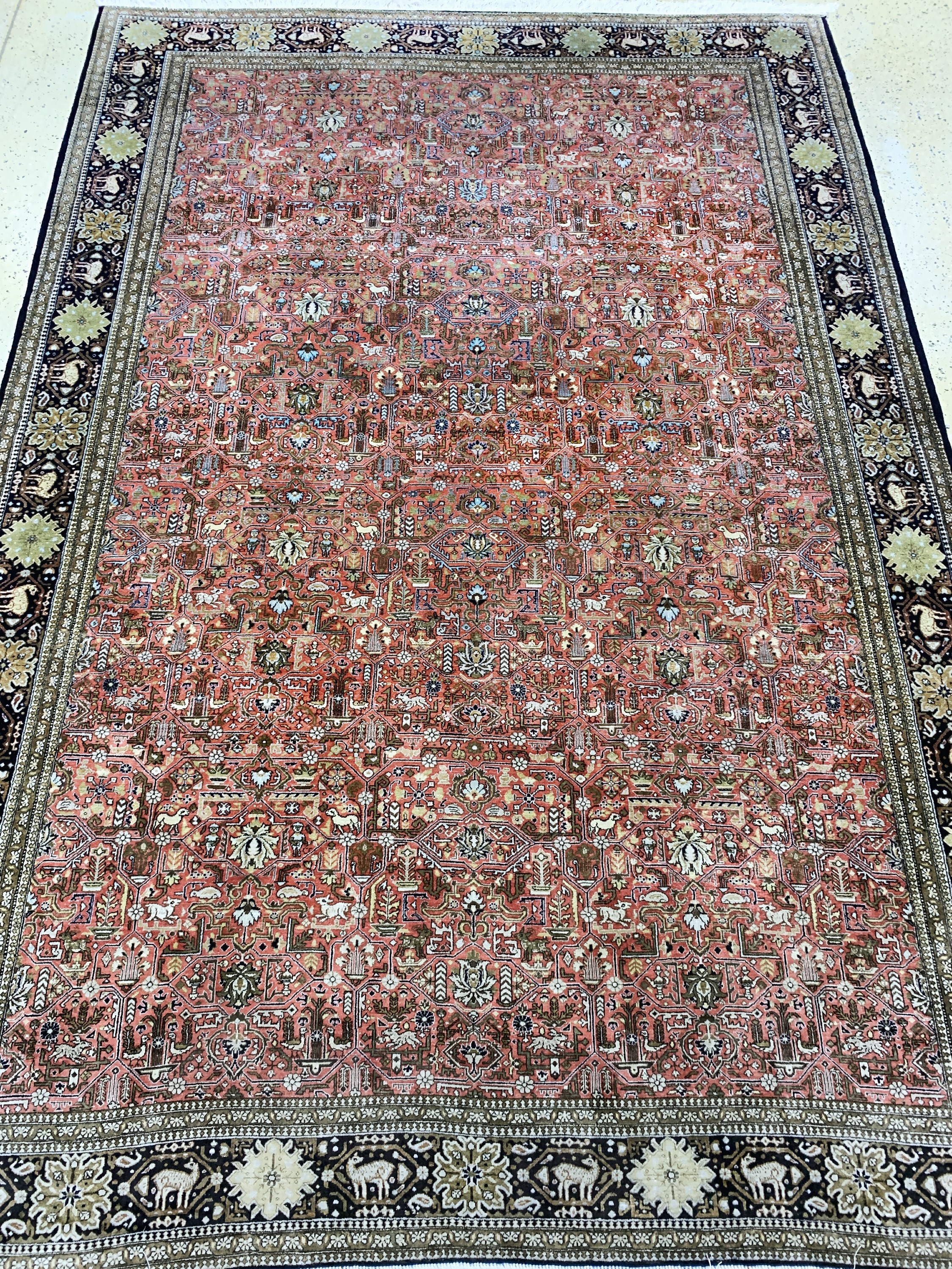 Ghom Seide, Persien, Mitte 20.Jhd, reine Naturseide, ca. 330 x 233 cm, EHZ: 2, (Fransenerneuert)