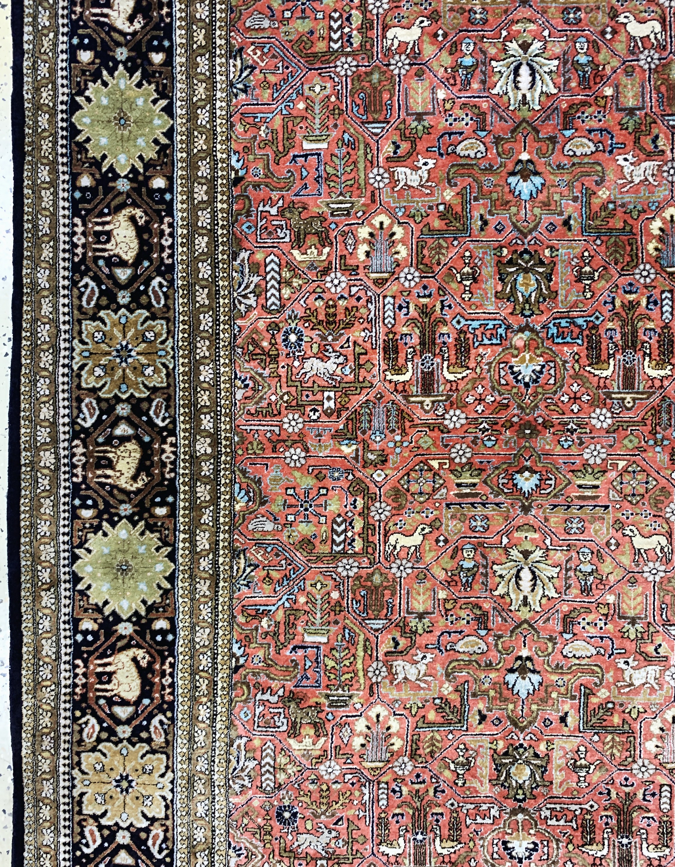 Detail d: Ghom Seide, Persien, Mitte 20.Jhd, reine Naturseide, ca. 330 x 233 cm, EHZ: 2, (Fransenerneuert)