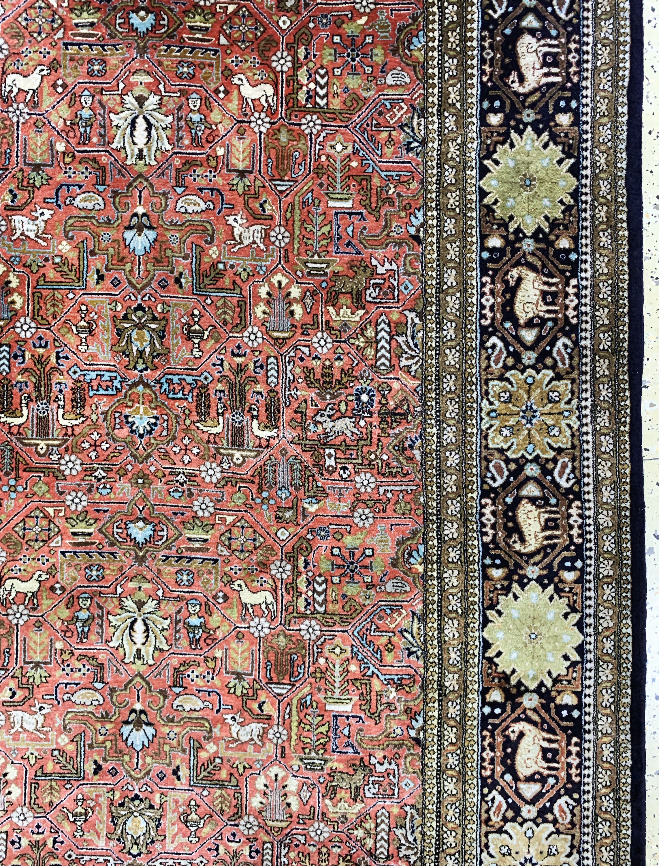 Detail f: Ghom Seide, Persien, Mitte 20.Jhd, reine Naturseide, ca. 330 x 233 cm, EHZ: 2, (Fransenerneuert)