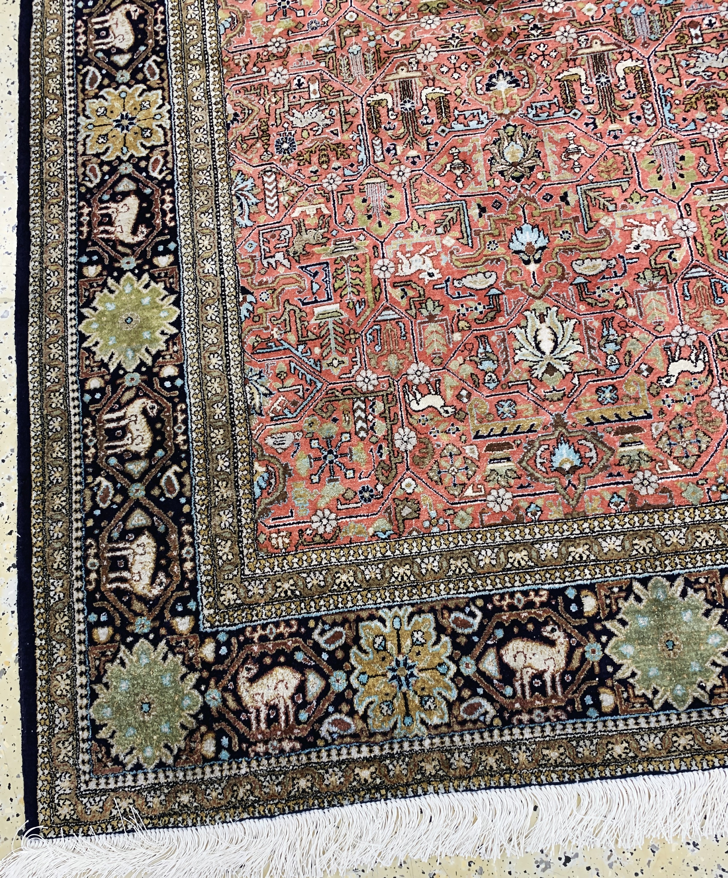 Detail i: Ghom Seide, Persien, Mitte 20.Jhd, reine Naturseide, ca. 330 x 233 cm, EHZ: 2, (Fransenerneuert)