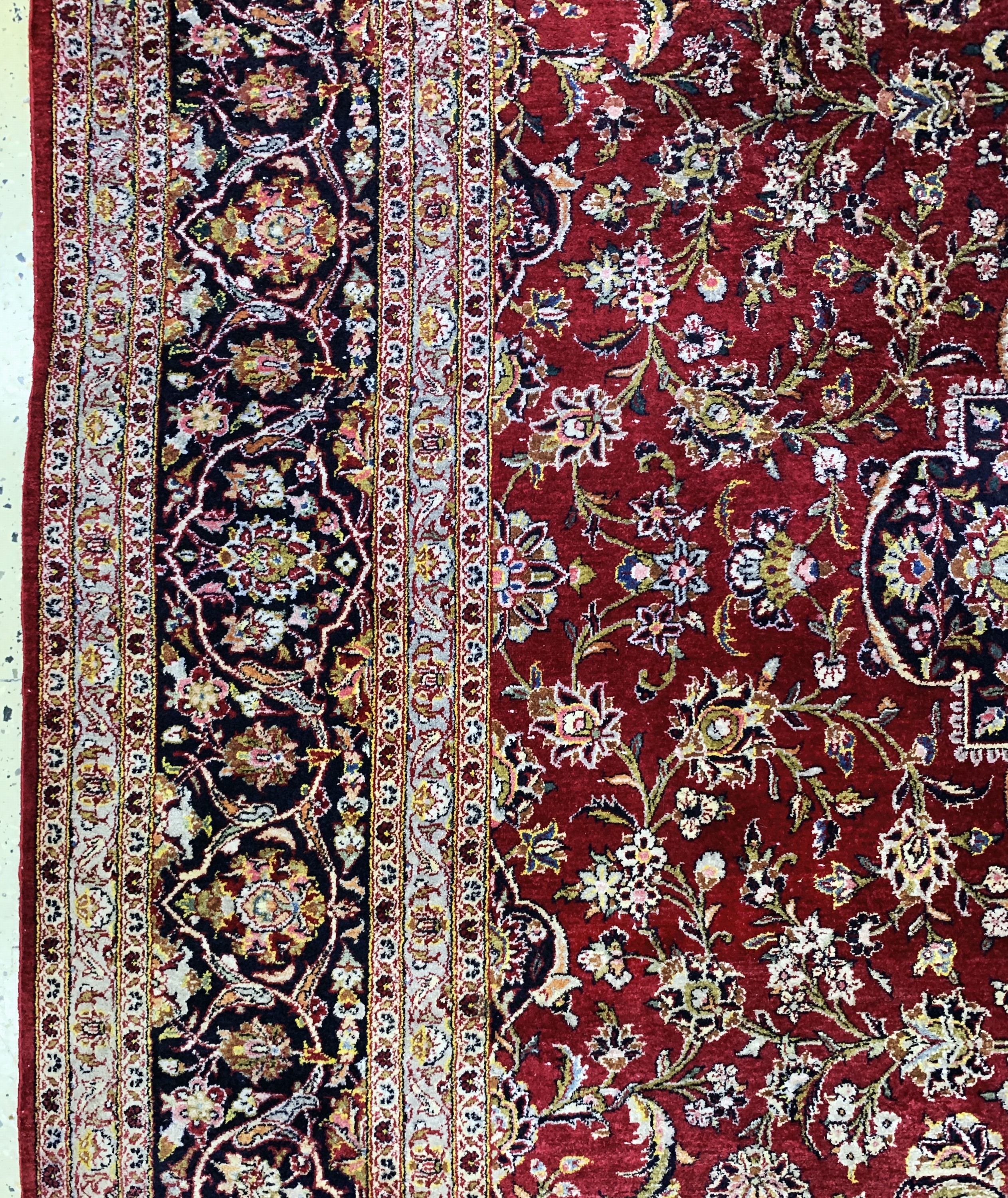 Detail d: Seiden Keschan, Persien, Mitte 20.Jhd, reine Naturseide, ca. 320 x 215 cm, leicht verfärbt, EHZ: 2