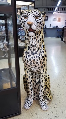 27011278a - Zwei lebensgroße Geparden, Italien, Keramik, wohl 1970er Jahre, handbemalt, H. 92/97 ...