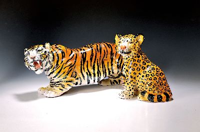 Image Vier Raubkatzen/Keramikfiguren, Italien, 2. Hälfte 20. Jh., Keramik handbemalt, großer ...