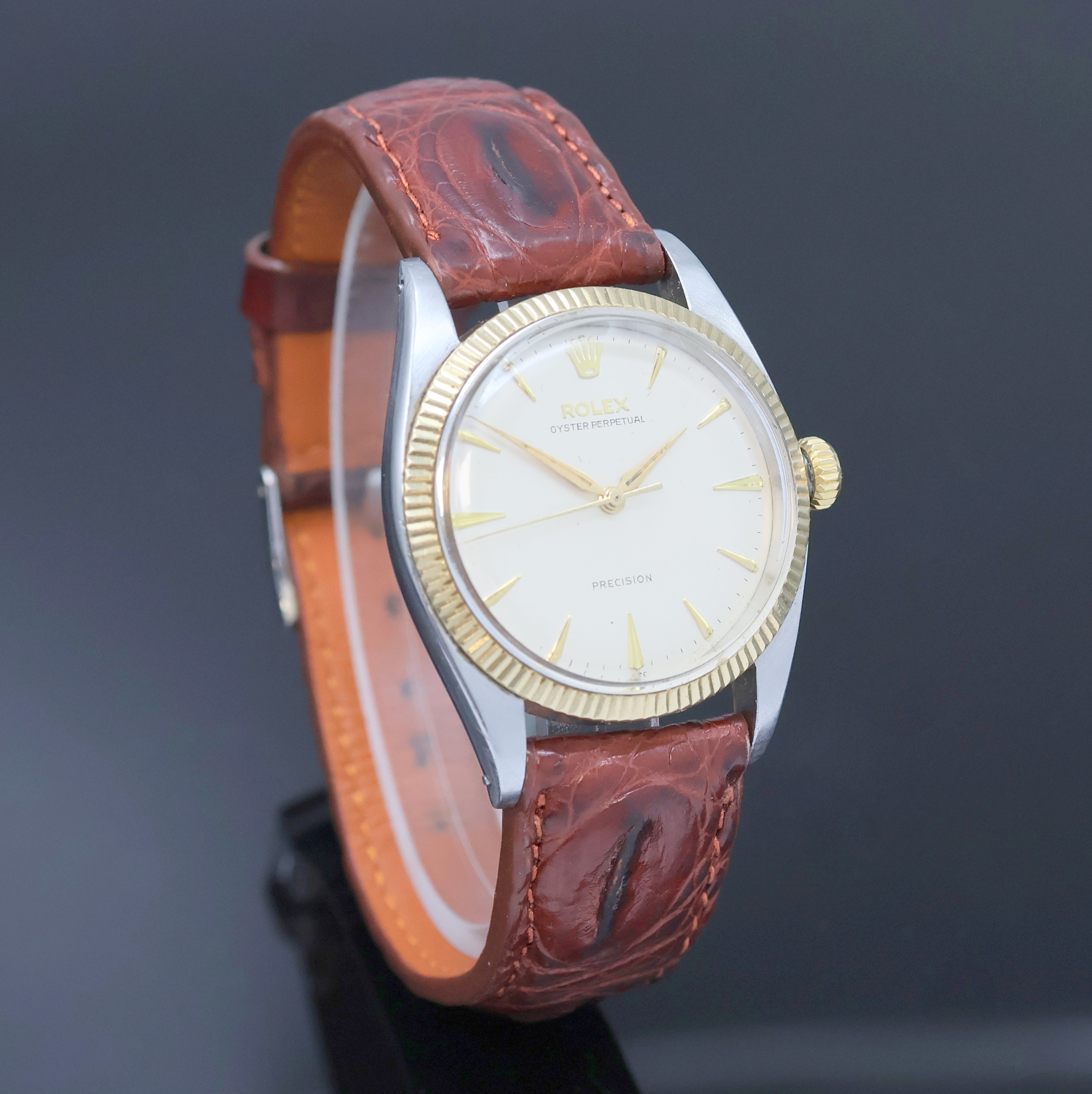 Detail b: ROLEX seltene Armbanduhr Oyster Perpetual Precision "Ovettone" Referenz 6298, Schweiz laut Bodenstempel 1. Quartal 1954, ehemals Automatik, ...