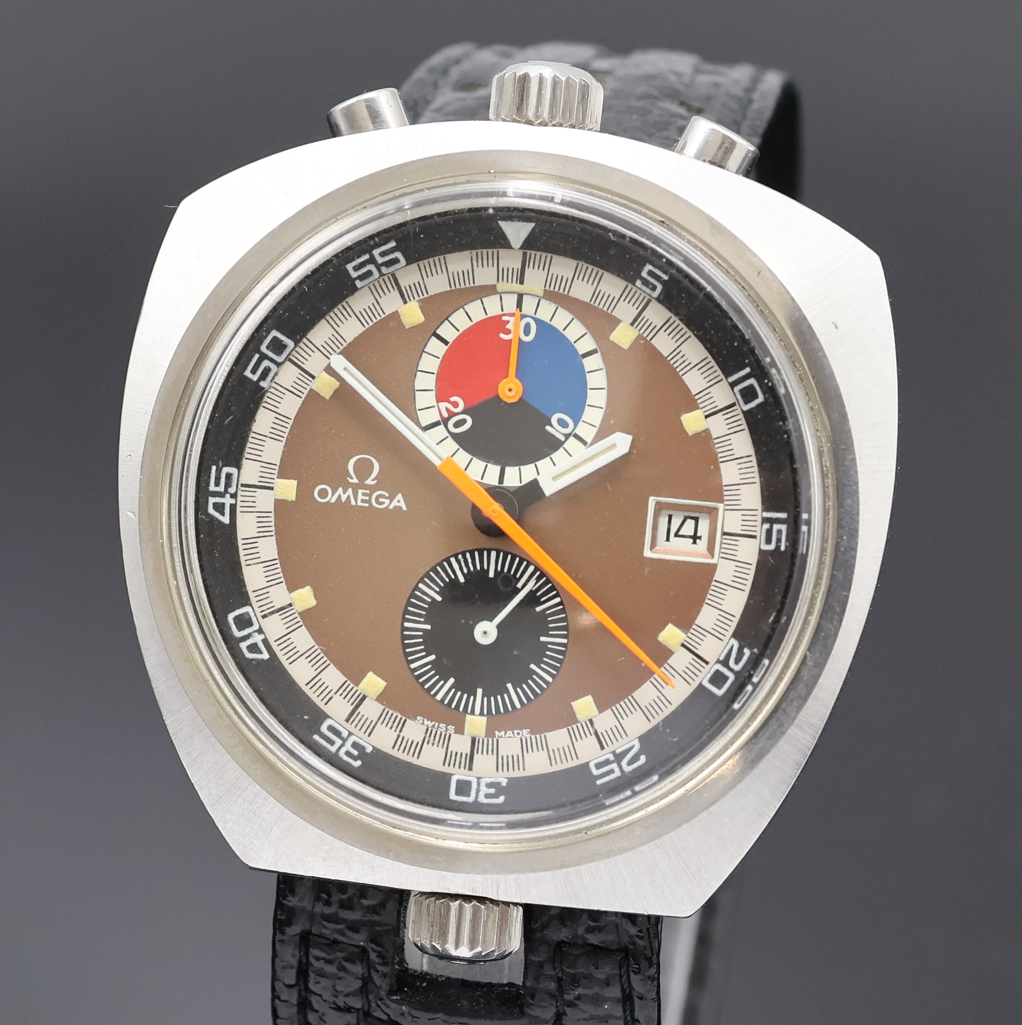 Detail a: OMEGA seltener Rallye-Armbandchronograph Seamaster "Bullhead"" Referenz 146.011-69, Handaufzug, Schweiz um 1969, trapezförmiges ...