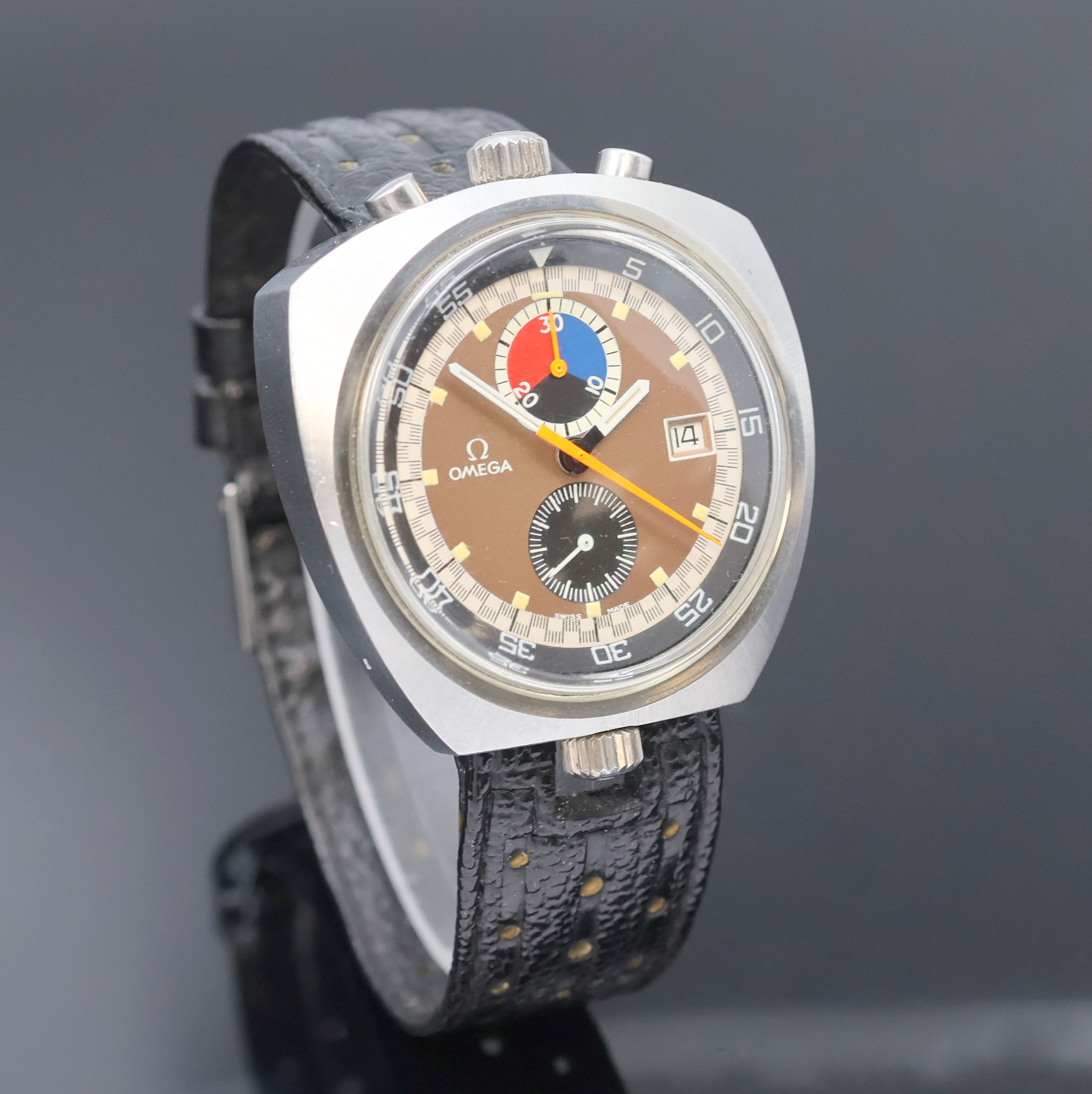 Detail b: OMEGA seltener Rallye-Armbandchronograph Seamaster "Bullhead"" Referenz 146.011-69, Handaufzug, Schweiz um 1969, trapezförmiges ...