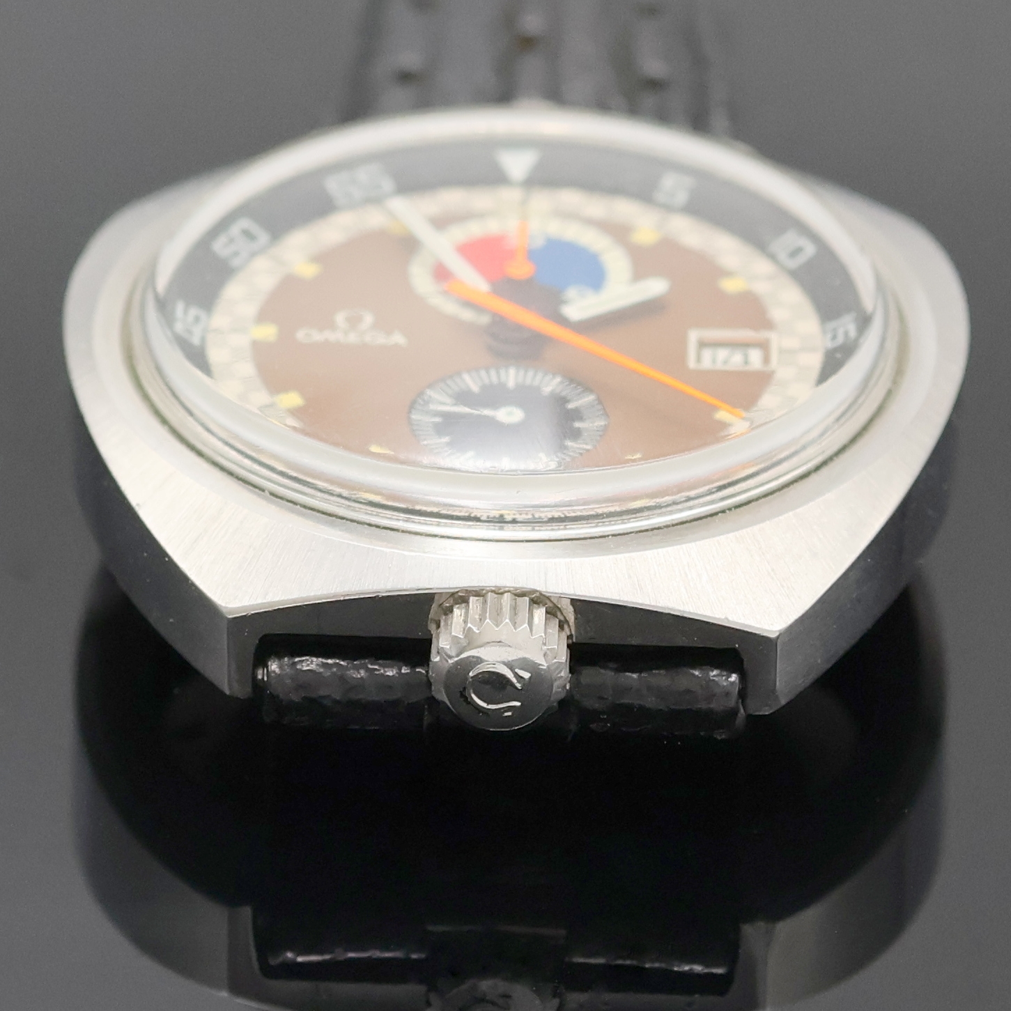 Detail f: OMEGA seltener Rallye-Armbandchronograph Seamaster "Bullhead"" Referenz 146.011-69, Handaufzug, Schweiz um 1969, trapezförmiges ...