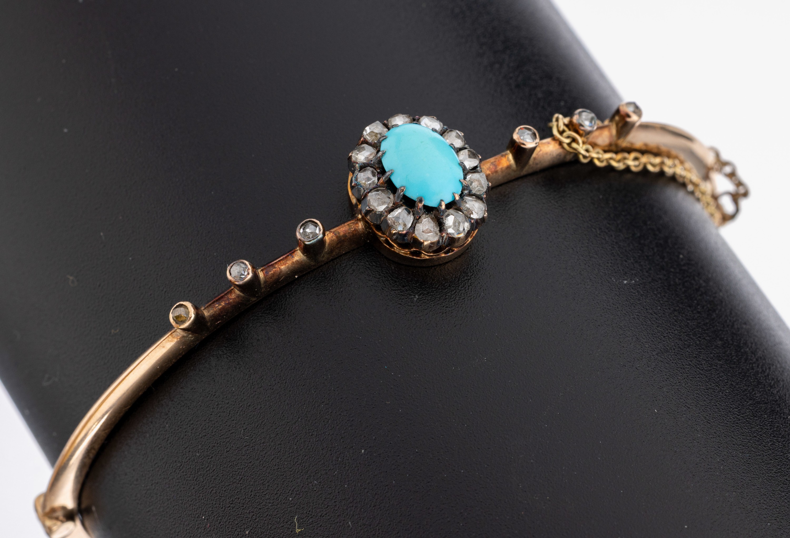 Image 27011453 - 14 kt Gold Türkis-Diamant-Armreif, um 1900-10, GG 585/000, feine zarte Verarbeitung, ...