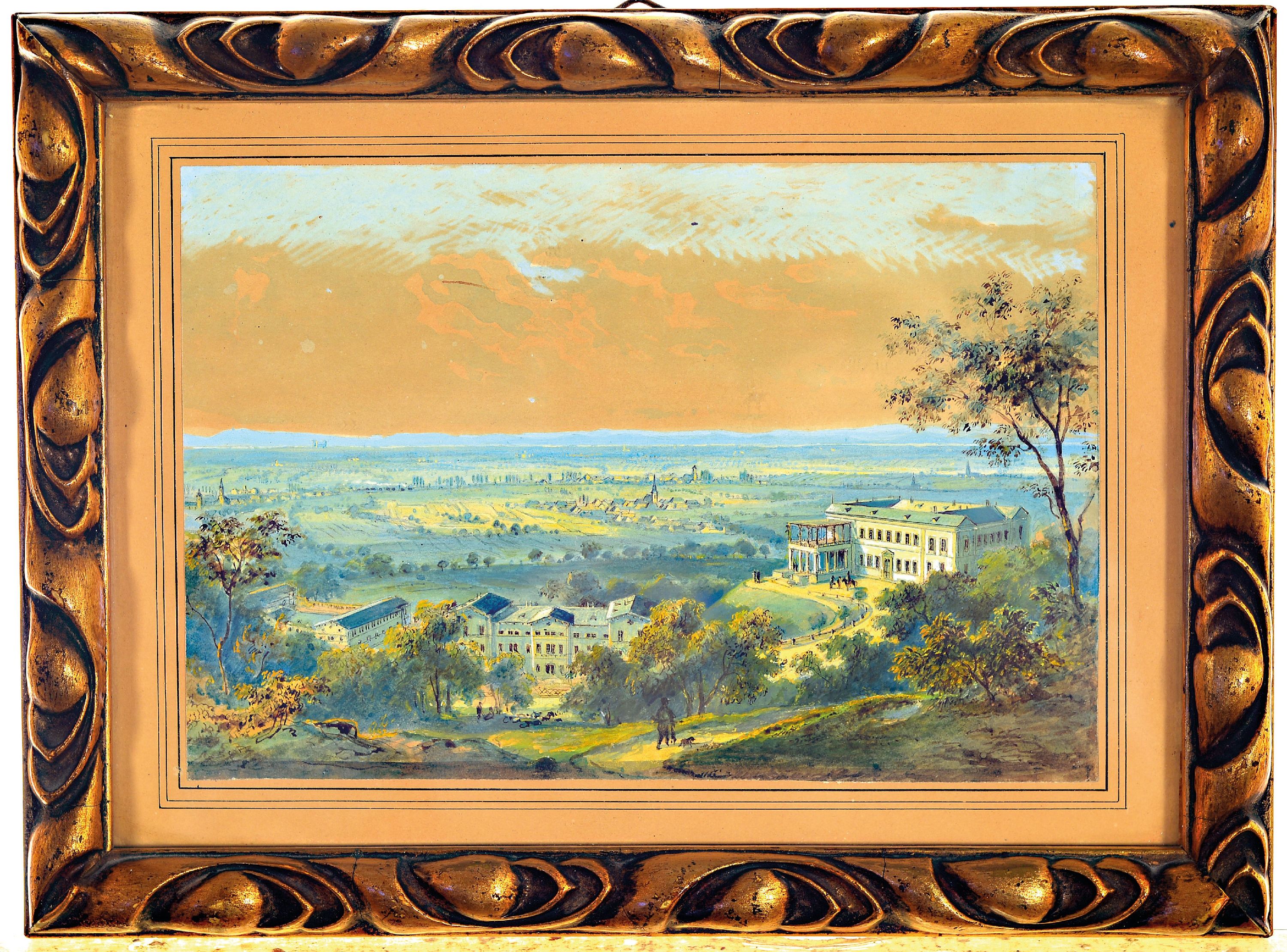 Detail k: Zuschreibung Heinrich Jakob Fried, 1802 Queichheim-1870 München, Villa Ludwigshöhe bei Edenkoben, 1852-1870, Darstellung vor der Aufforstung ab ...
