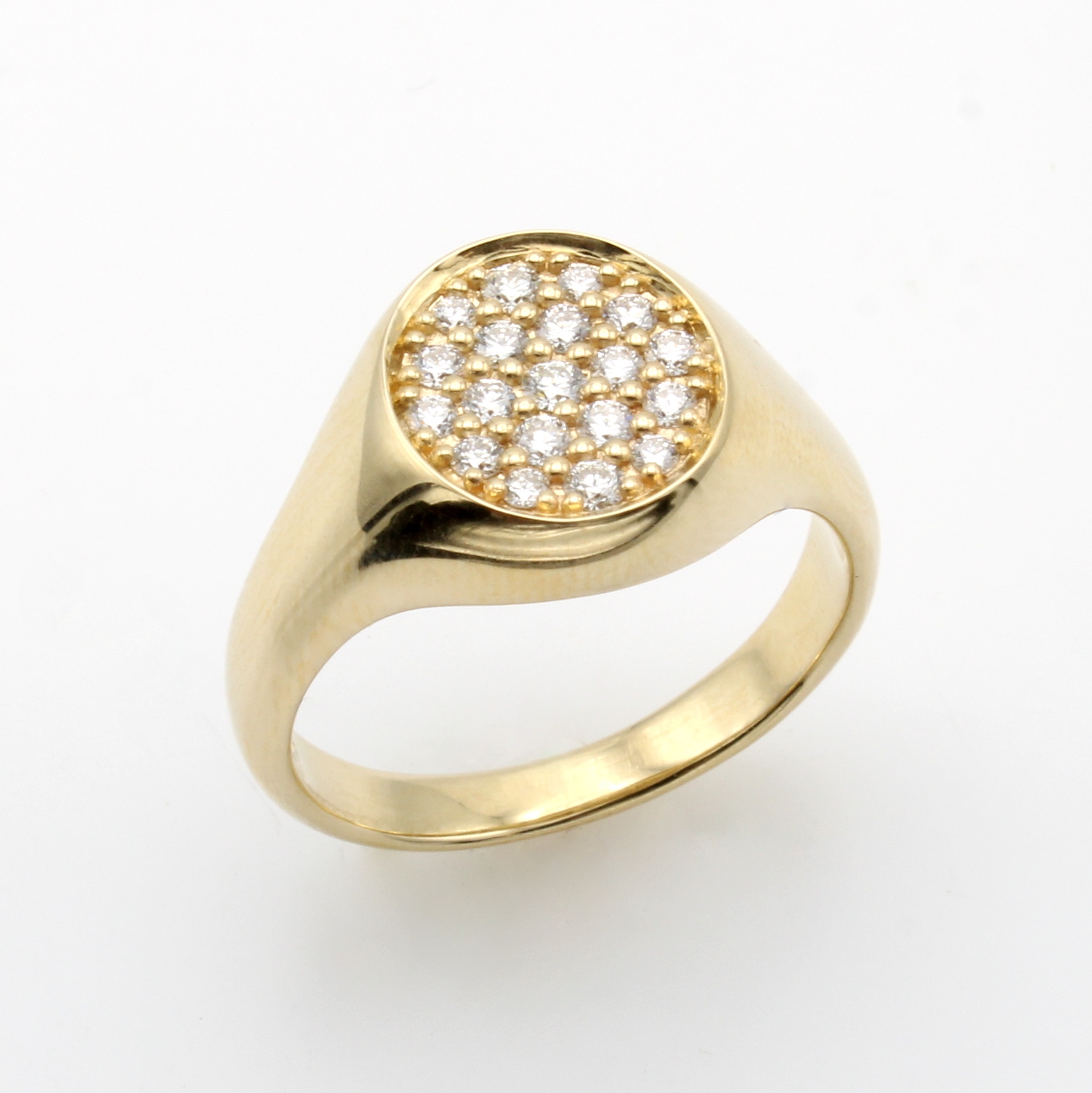 Image 27011485 - Ring mit Brillanten, GG 585/000, 19 Brill. zus. ca. 0.35 ct Weiß/si in rundem Ringkopf ...