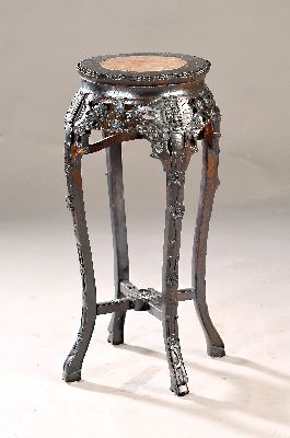 Image Stool/flower stand, China, early 20th century, richly carved wood, floral decoration, ...
