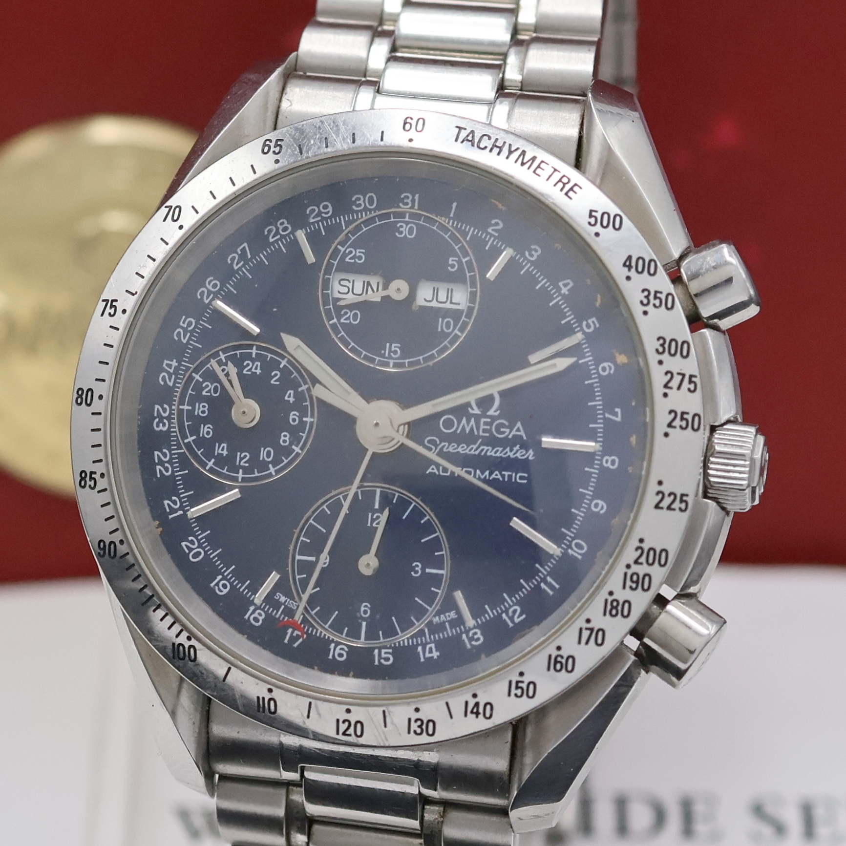 Detail a: OMEGA Speedmaster Armbandchronograph in Stahl Referenz 175.0044/375.0044, Schweiz verk. lt. beil. Pap. 12/1998, Automatik, Boden aufgedr., orig. ...