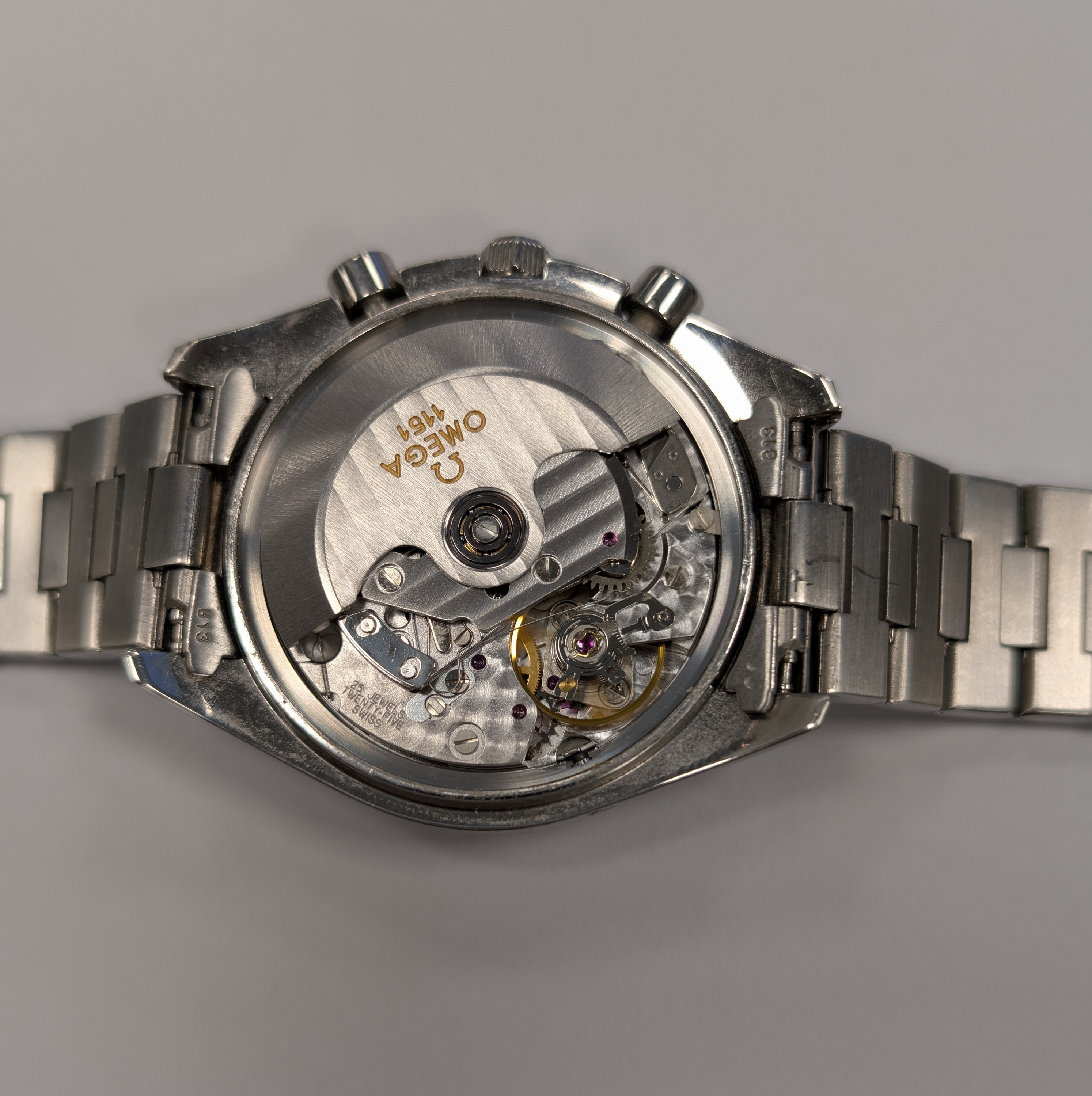 Detail g: OMEGA Speedmaster Armbandchronograph in Stahl Referenz 175.0044/375.0044, Schweiz verk. lt. beil. Pap. 12/1998, Automatik, Boden aufgedr., orig. ...