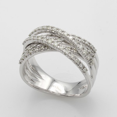 27011501a - Ring mit Brillanten, WG 585/000, 5-rhg., überkreuzte Optik, Brill. zus. ca. 0.60 ct ...