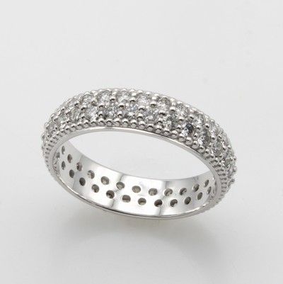 27011514a - Ring mit Brillanten, WG 585/000, Schiene rundum bes. m. Brill. zus. ca. 1 ct Weiß/p, ...