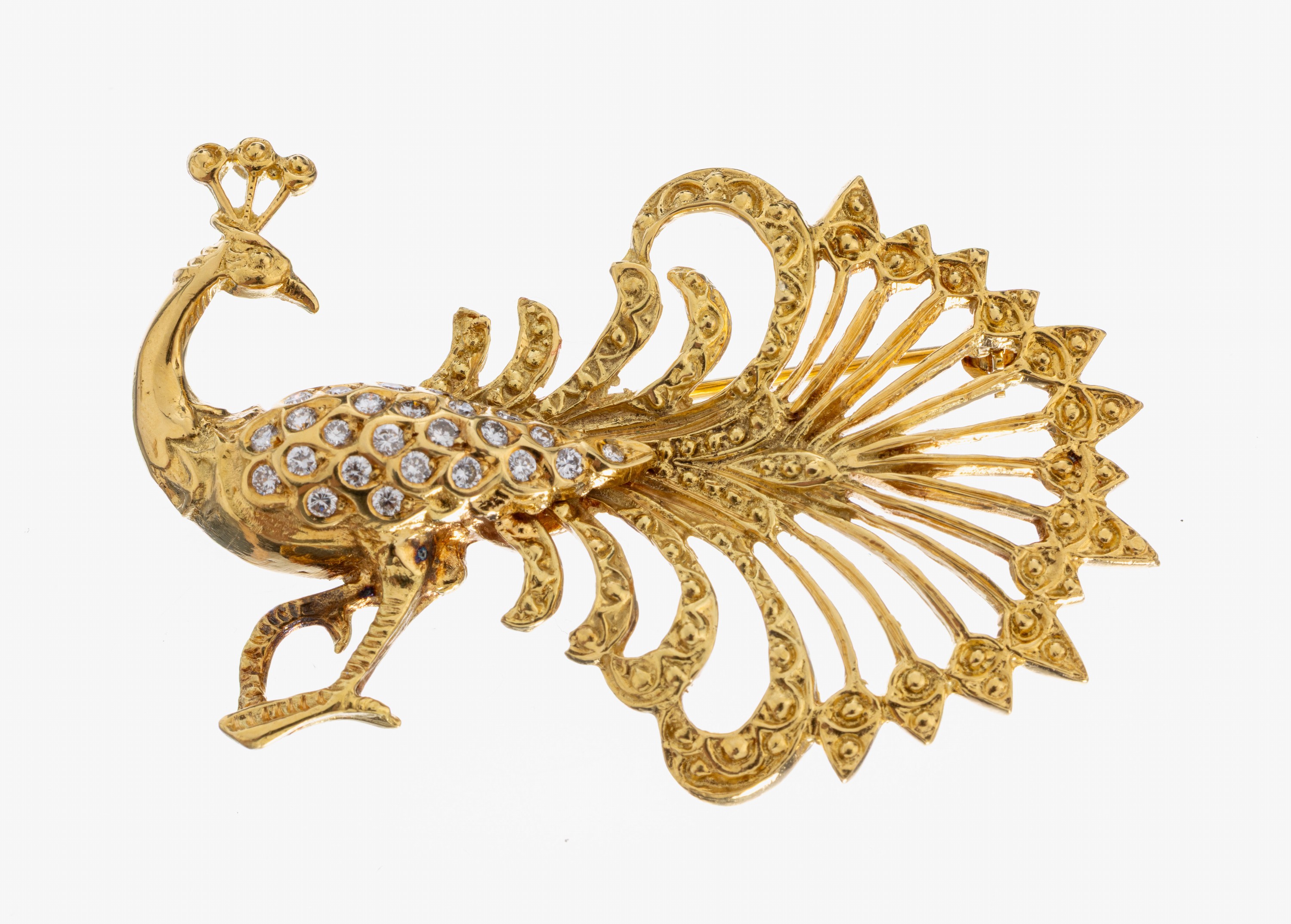 Image 27011638 - 18 kt Gold Brillant-Brosche ´Pfau´, GG 750/000, qualitätvolle Verarbeitung, Körper ...