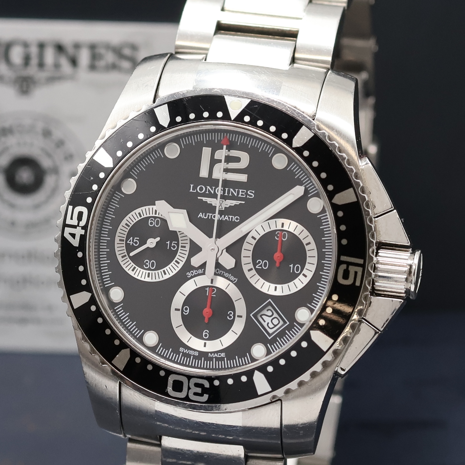 Detail a: LONGINES Hydro Conquest Armbandchronograph Referenz L3.744.4, Schweiz verk. lt. beil. Pap. 12/2017, Automatik, Edelstahlgeh. inkl. orig. Gliederband ...